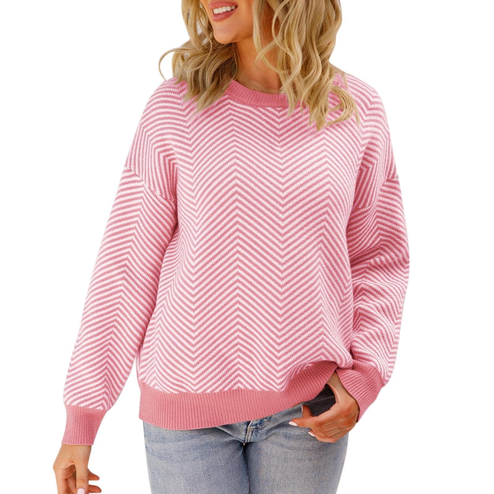 Women's Knitted Long Sleeve Pullover Sweater - Round Neck Winter Warm Streetwear Fashion Top for Casual Outfits & Layering in Fall and Winter Seasons