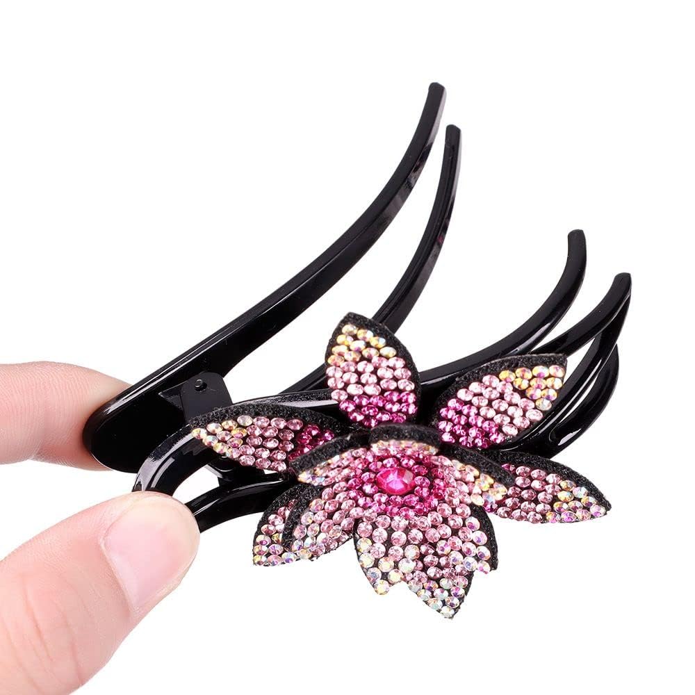 Luxury Rhinestone Flower Hair Clips for Women - Sparkly Crystal Hair Claws & Barrettes for Thick Long Hair - Korean Hair Accessories for Girls & Women - Perfect for Weddings, Parties & Everyday Glam