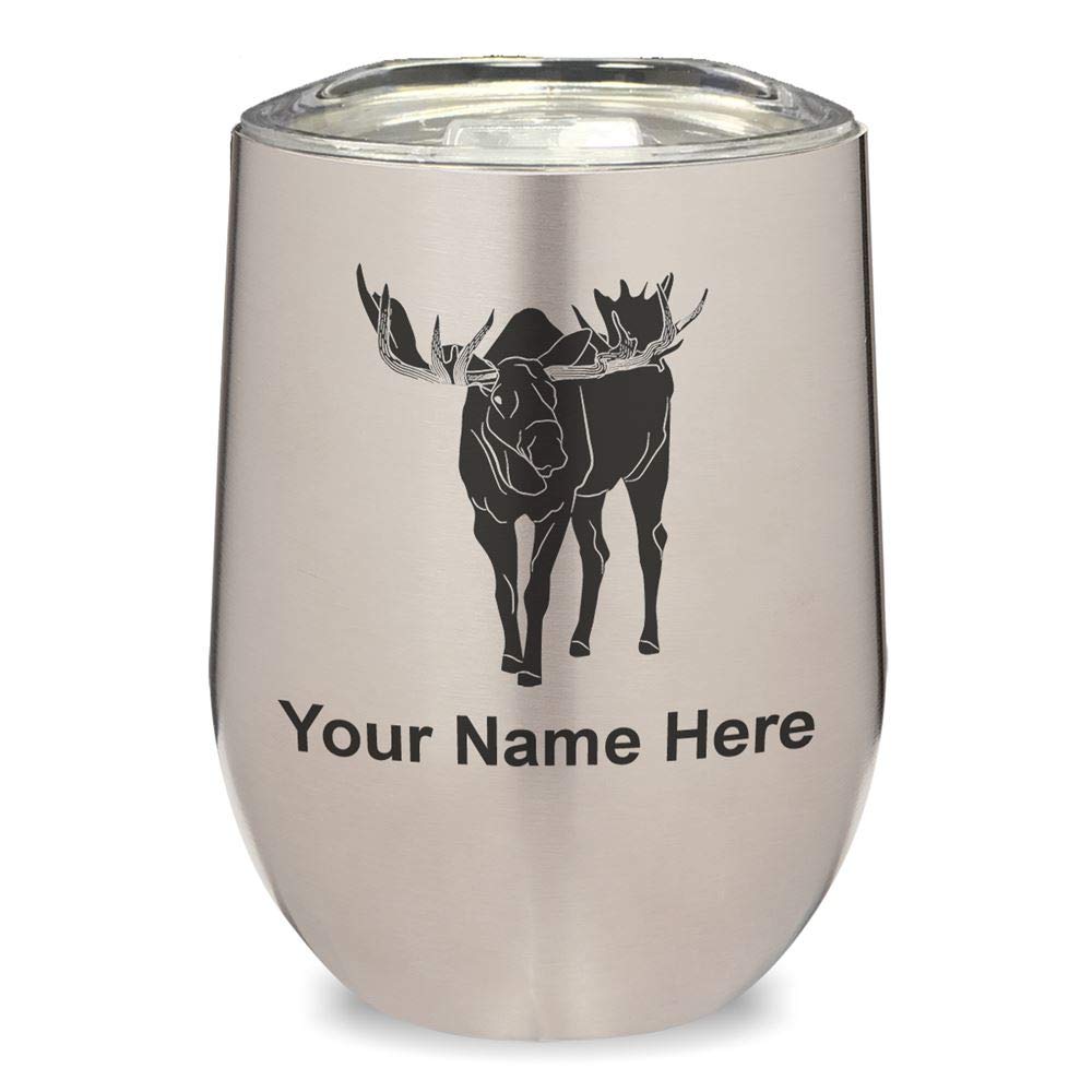 Personalized Stainless Steel Wine Tumbler with Laser Engraving - Double Wall Insulated Moose Design for Hot & Cold Drinks - Perfect for Camping, Gifts, and Outdoor Adventures