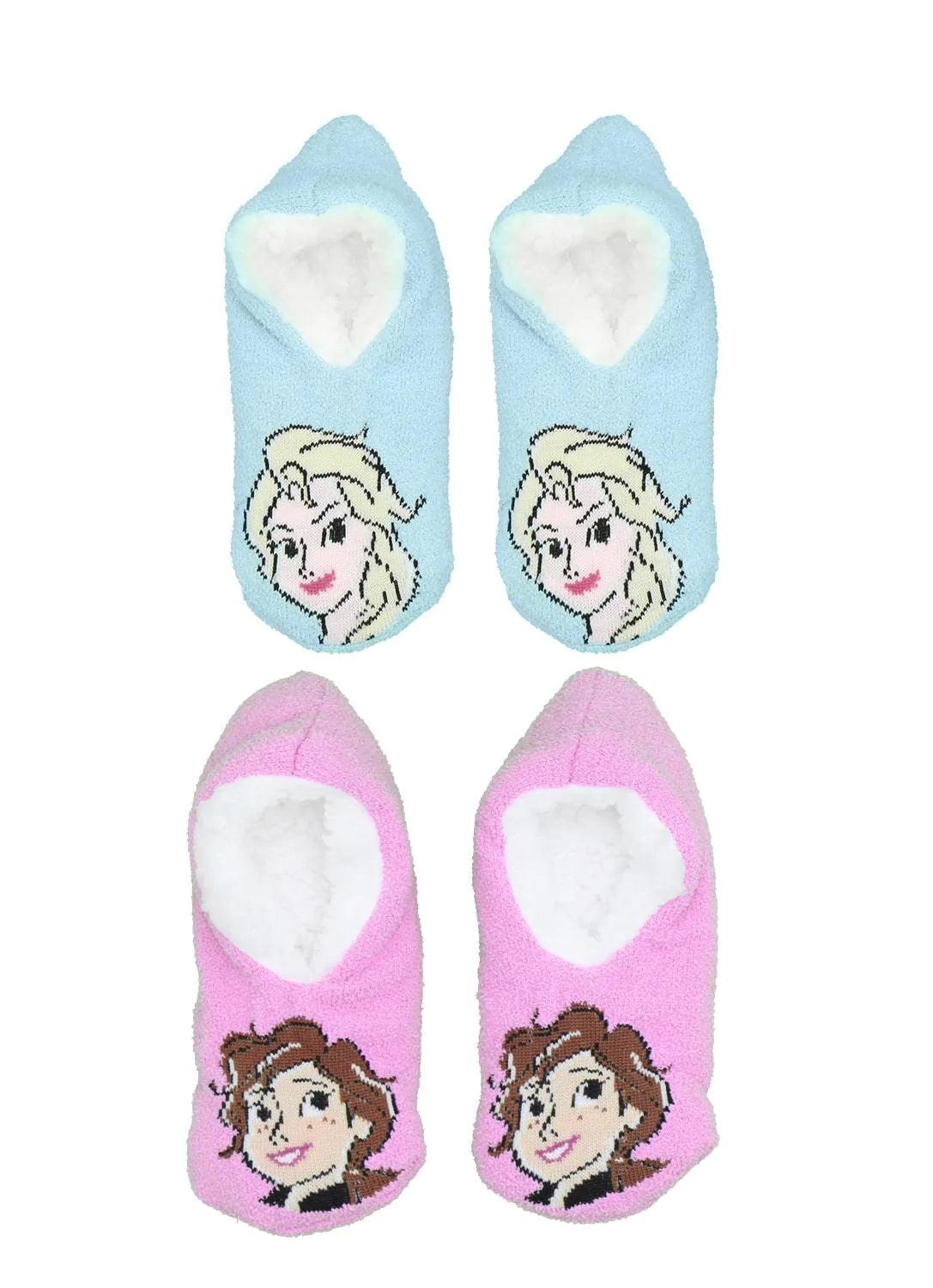 Jellifish Girls Frozen Slipper Socks 2 Pack - Warm Non-Slip House Slippers for Kids - Perfect for Winter, Bedtime & Indoor Play