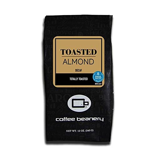 Toasted Almond Flavored Decaf Coffee | Specialty Arabica Medium Roast Whole Bean | 12oz Bag | Perfect for Office, Home Brewing & Gifts