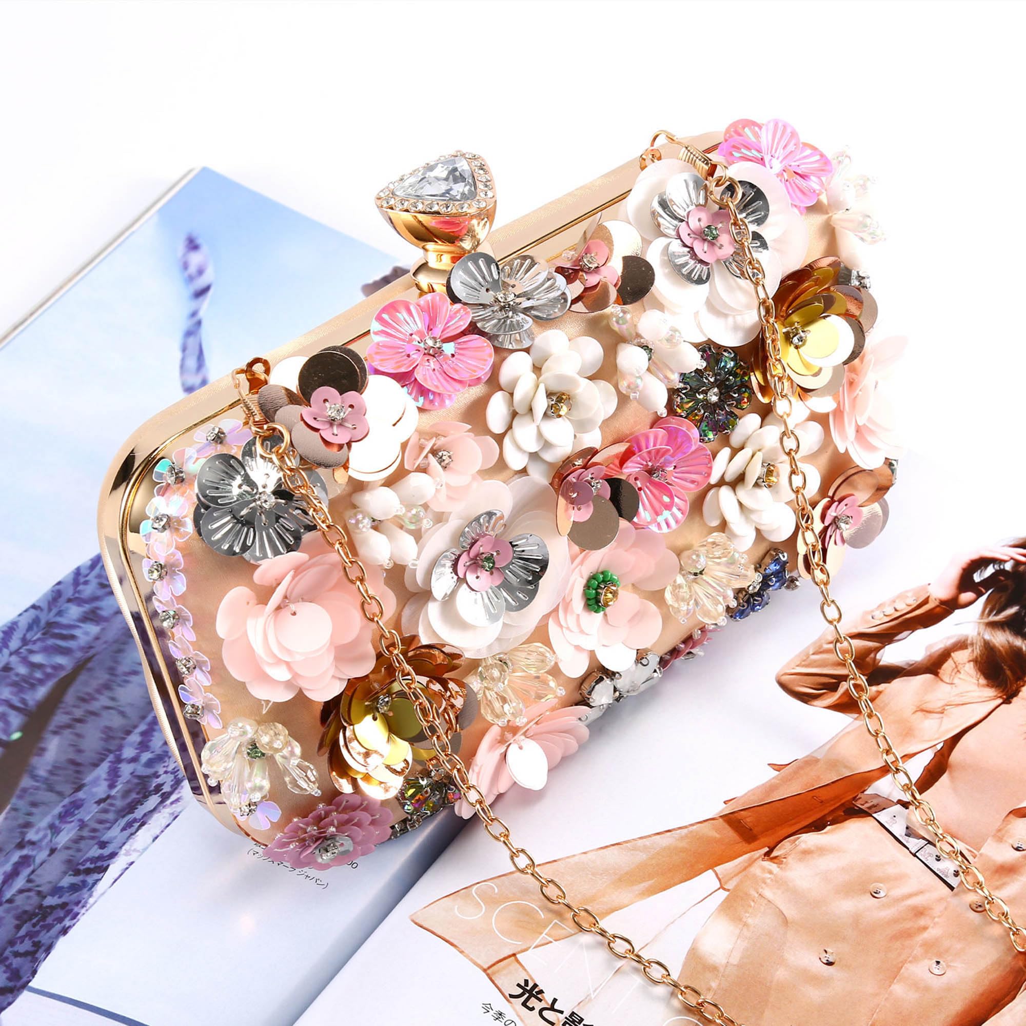 Selighting Women's Elegant Beaded Pearl Flower Clutch Purse - Formal Evening Bag for Wedding, Prom, Party | Perfect for Special Occasions & Night Out Events