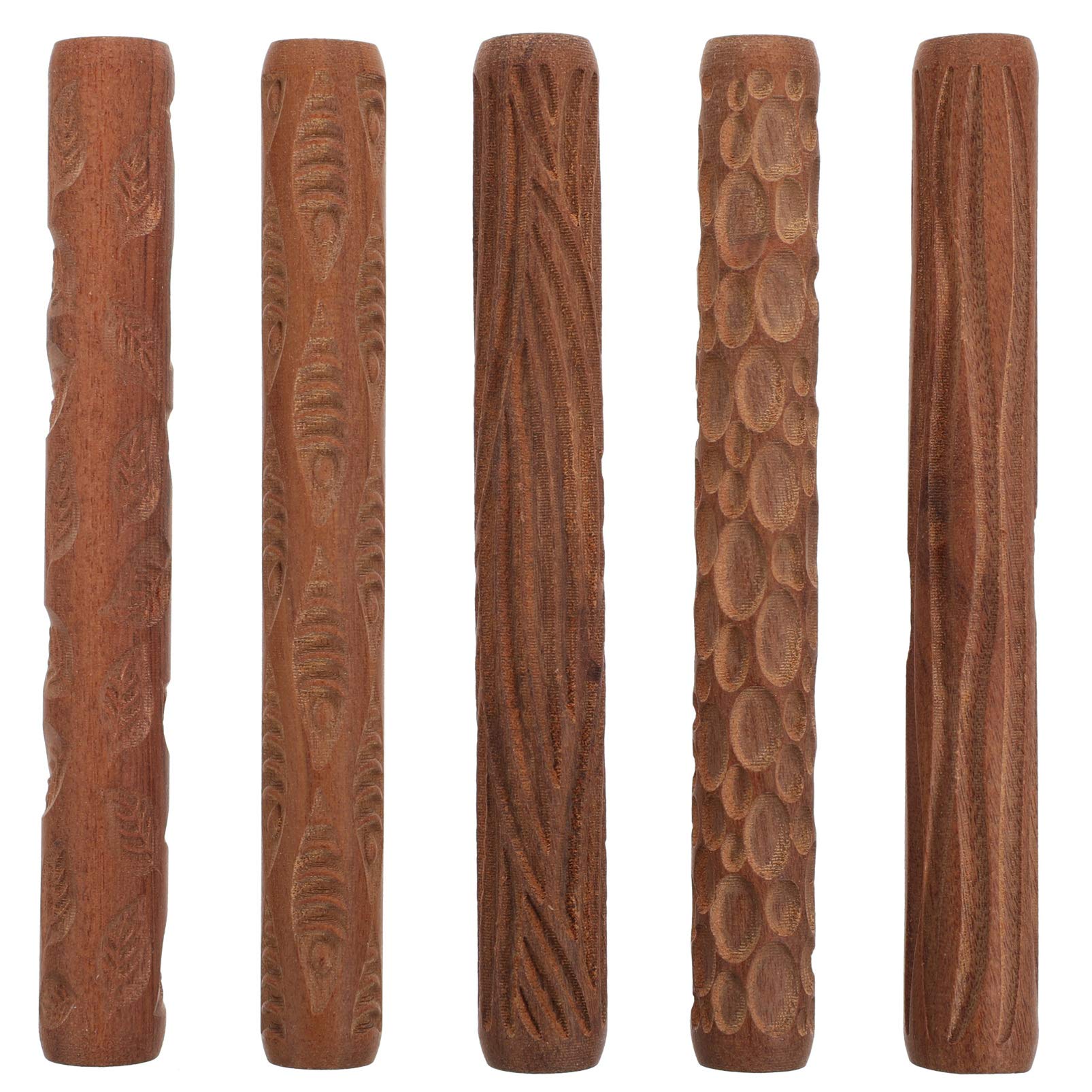 Happyyami 5-Piece Pottery Clay Rolling Tools Set with Wooden Handles & Textured Pattern Rollers - Perfect for Clay Sculpting, Ceramic Arts, and DIY Craft Projects on Clay Boards