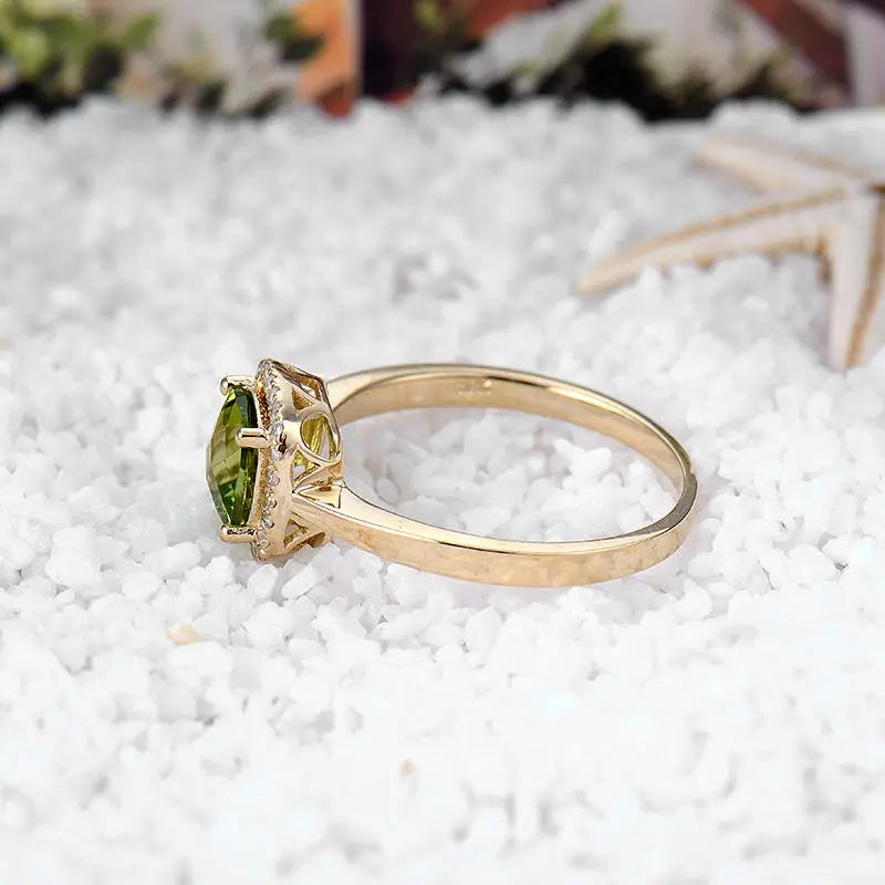 14K Yellow Gold Cushion Cut Peridot Engagement Ring with Natural Diamond Accents 6x6mm - Perfect for Proposals, Anniversaries & Special Occasions