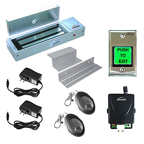 Visionis FPC-8515 Heavy Duty 1200lbs Electromagnetic Lock Access Control System - Inswing Door Kit with LED Exit Button, Time Delay, Wireless Receiver & Remote | Secure Commercial Buildings, Offices, Storage Rooms