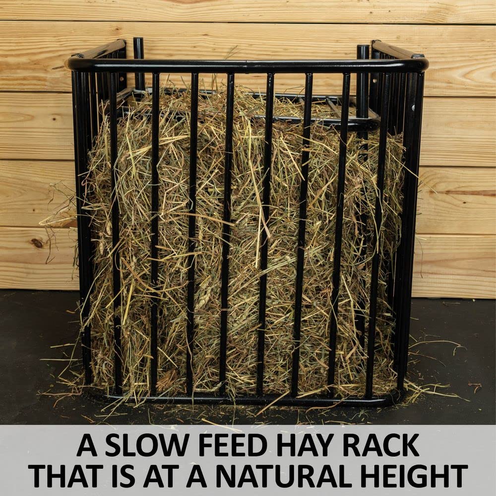 Slow Feed Wall-Mounted Hay Rack for Horses - Large Capacity Black Grazing Feeder with 5-Year Warranty | Natural Grazing Solution | Stable & Barn Feeding Accessory