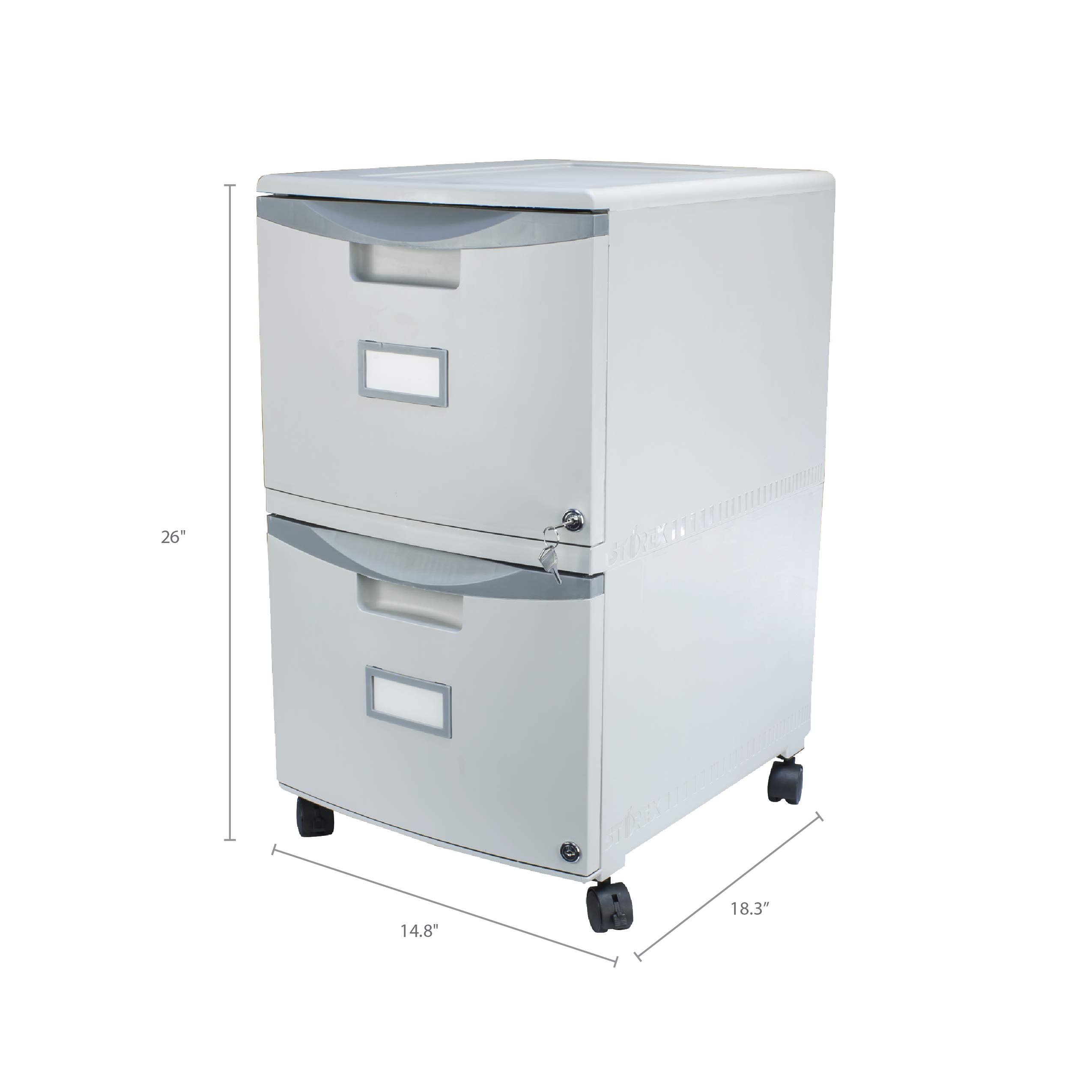 Storex Plastic Two-Drawer File Cabinet with Locking Mechanism - Mobile Document Organizer with Casters for Home Office Organization, Gray, 1-Pack (61310B01C) - Perfect for Storing Legal Files, Tax Documents & Office Supplies