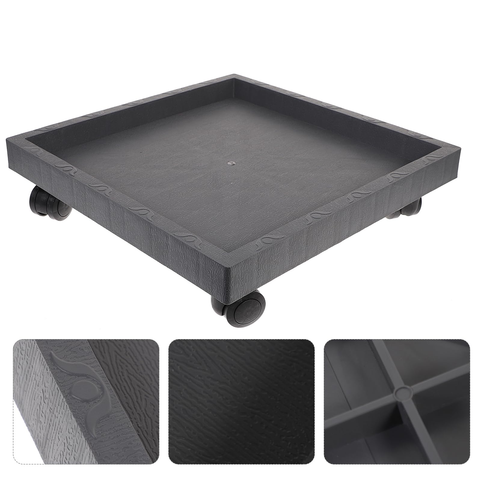 DOITOOL Square Plant Pot Tray with Removable Wheels - Heavy Duty Planter Caster Coaster for Easy Moving Indoor/Outdoor Potted Plants - Perfect for Garden, Patio, Balcony & Home Decor (Grey)