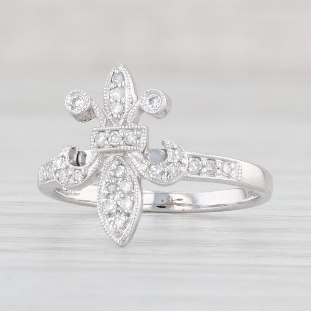 0.14ctw Diamond Fleur De Lis Ring in 14k White Gold - Size 5.25 - Elegant Jewelry for Women, Perfect for Weddings, Anniversaries & Special Occasions