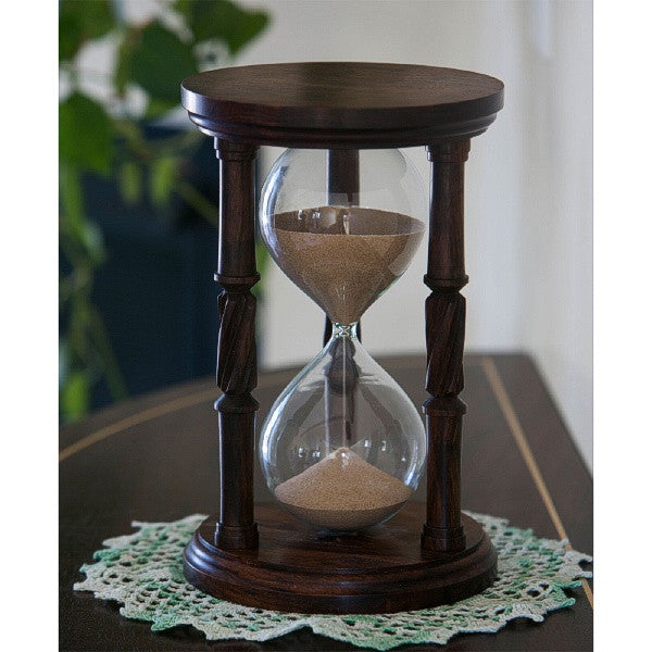 Premium Solid Granadillo Wood Hourglass with Spiral Spindles - 30-Minute Sand Timer for Home Office Decor, Meditation, Yoga & Gift Giving