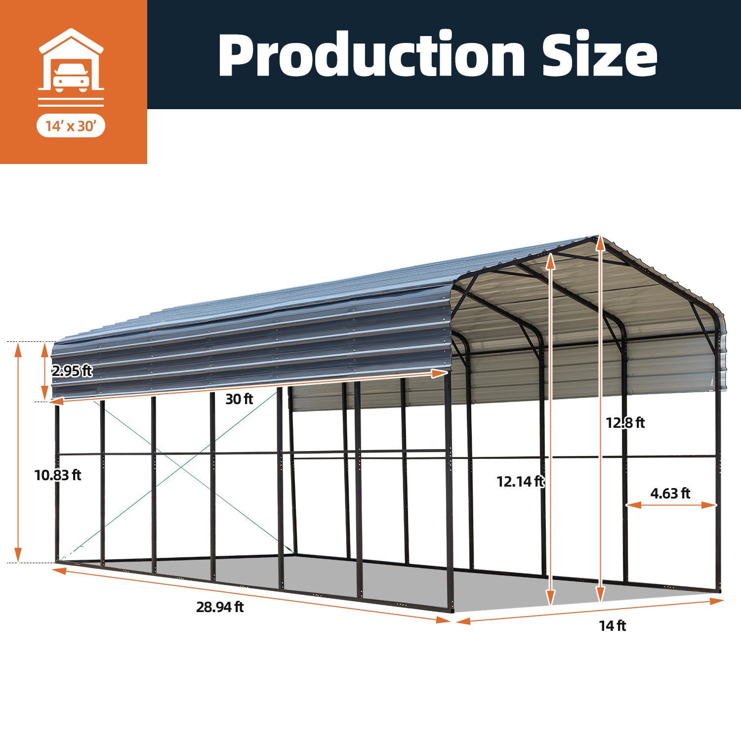 Heavy Duty 14’ x 30’ RV Metal Carport with Galvanized Steel Roof - Weatherproof Shelter for RV, Car, Boat & Tractor Storage | Outdoor Vehicle Protection for Driveway, Farm & Backyard