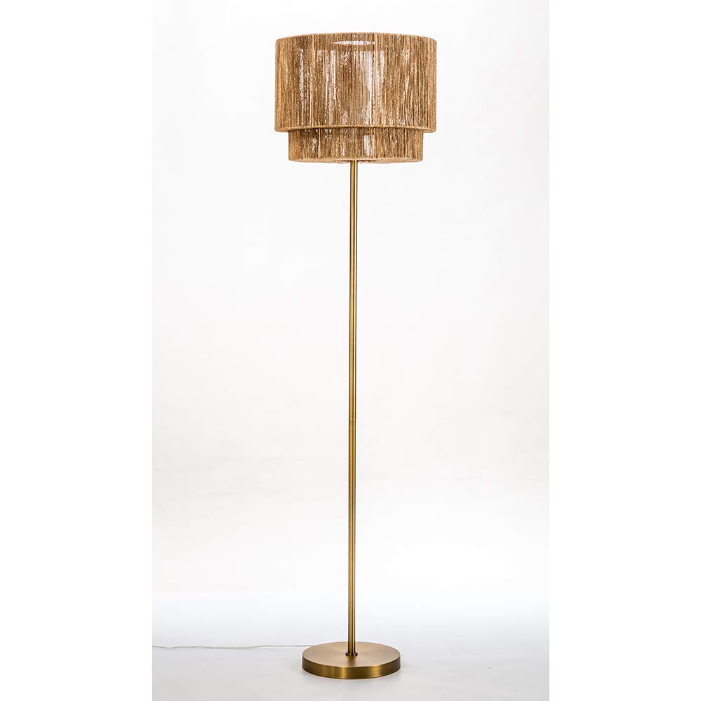 Modern Soho Jute Floor Lamp with Golden Brass Base & Natural Rope Shade - Perfect for Living Room, Bedroom, or Office Lighting Decor