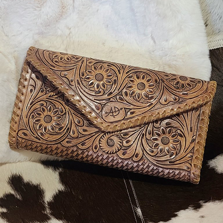 American Darling Genuine Tooled Leather Clutch Purse - Handcrafted Vintage Style Crossbody Bag for Women | Perfect for Parties, Weddings & Evening Events