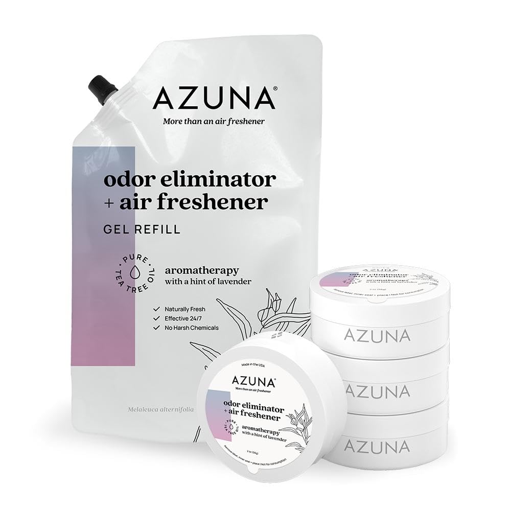 Azuna All-Natural Odor Eliminator Gel with Tea Tree Oil - Plant-Based, Long-Lasting Home Kit for Pet Odors, Smoke & Strong Smells | Lavender Aromatherapy | Perfect for Living Rooms, Bathrooms & Pet Areas