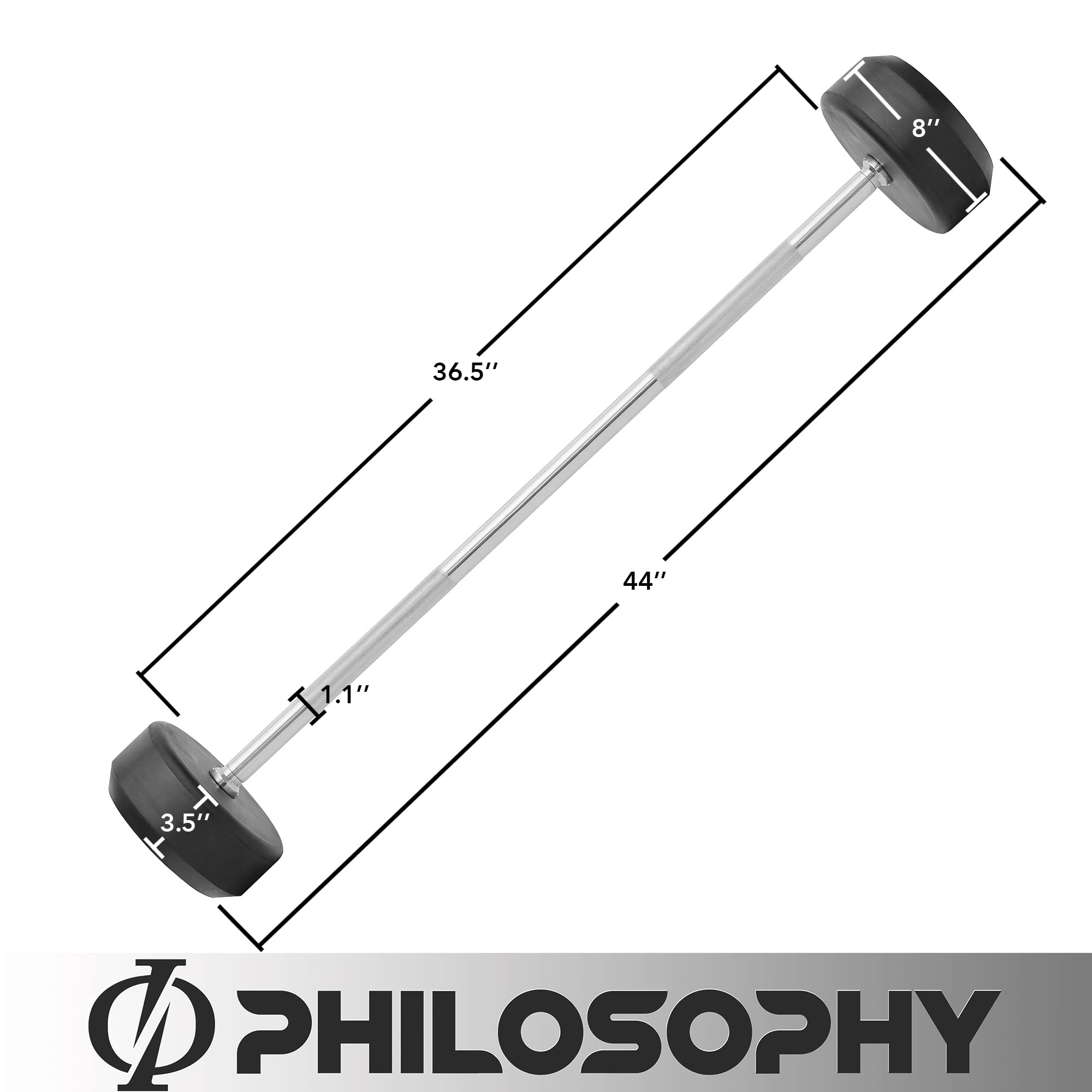 Philosophy Gym Rubber Fixed Barbell - Pre-Loaded Weight Straight Bar for Strength Training, Weightlifting & CrossFit | Perfect for Home Gym, Powerlifting & Functional Fitness Workouts