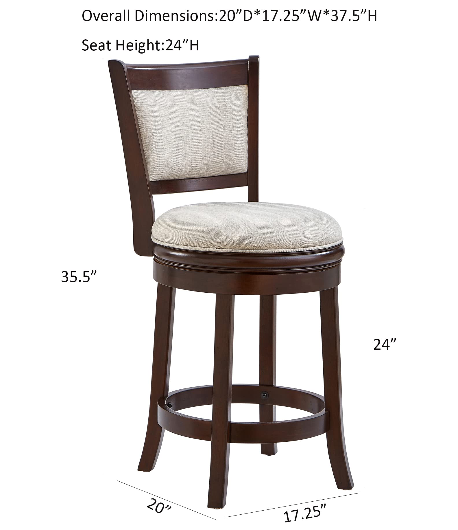24 Inch Ball & Cast Swivel Bar Stool - Taupe & Cappuccino - Adjustable Height Modern Kitchen Counter Stool for Dining Room, Bar, or Breakfast Nook