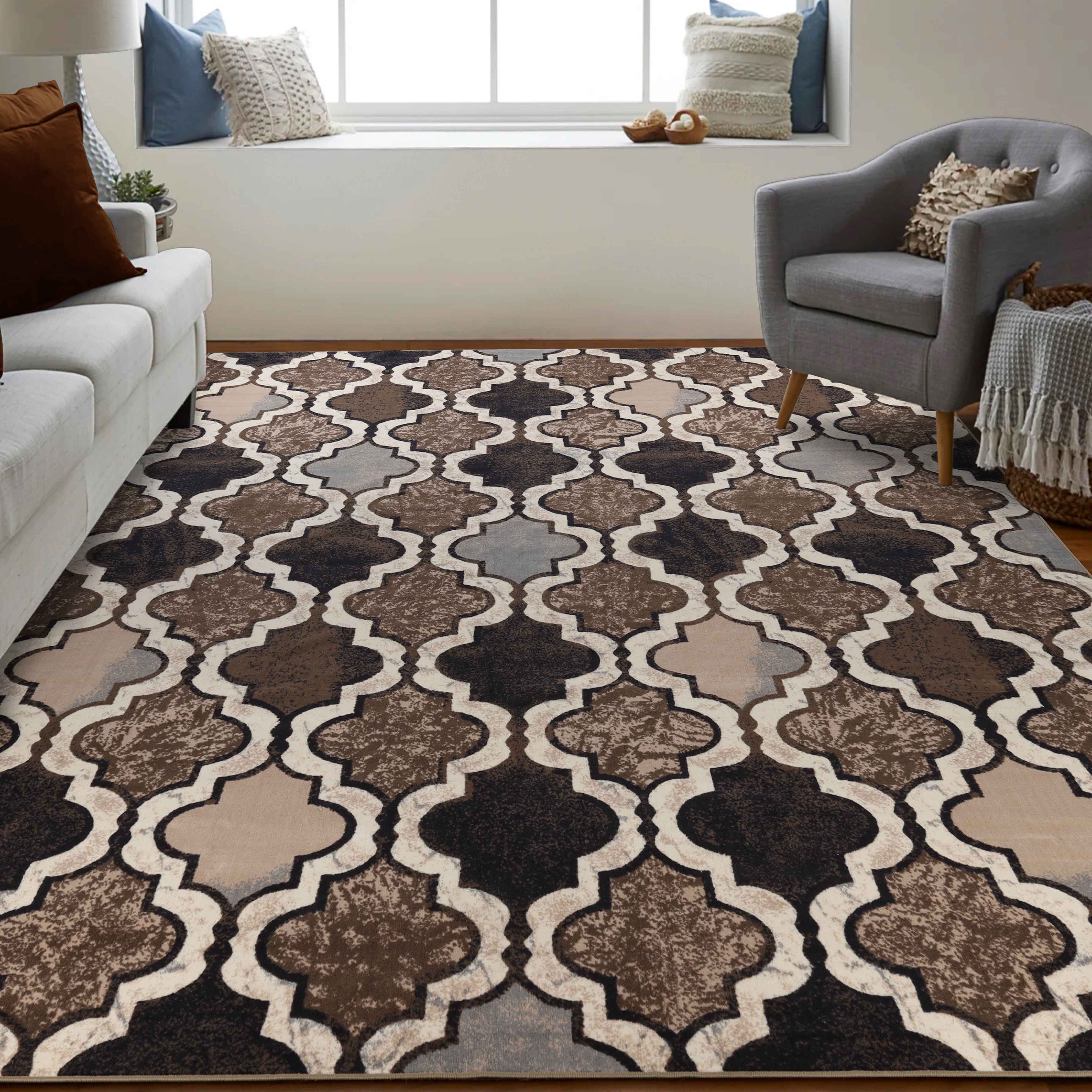 Viking Geometric Trellis Indoor Area Rug & Runner - Non-Slip Boho Chic Carpet for Living Room, Bedroom, Hallway - Perfect for Nordic Home Decor & Cozy Spaces