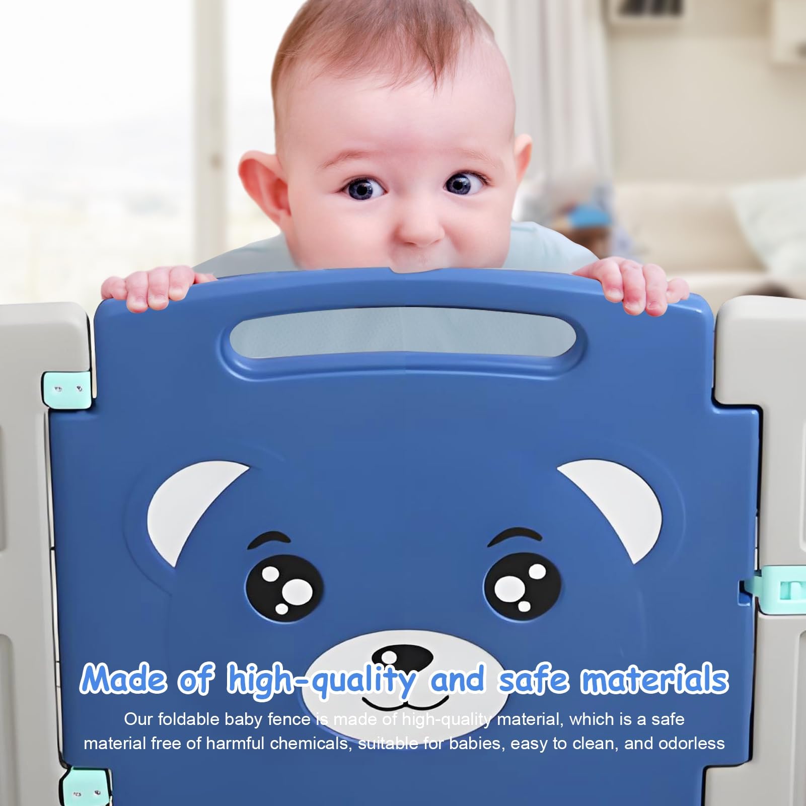 Foldable Baby Playpen with 14 Panels - Portable Safety Play Yard for Babies & Toddlers, Indoor & Outdoor Use, Bear Pattern Design - Perfect for Home, Park, and Travel Playtime