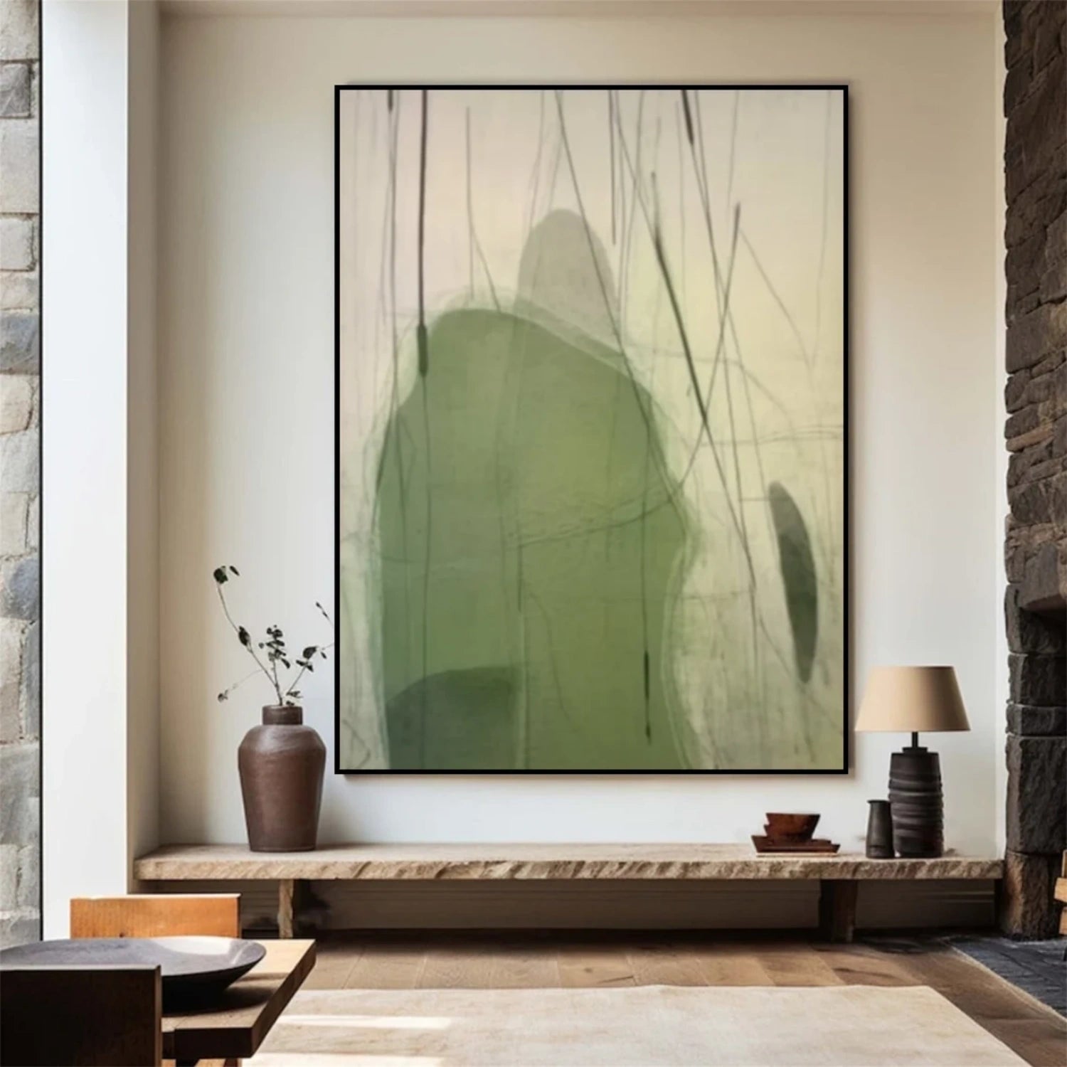 Beige & Green Abstract Wall Art Print #BG120 - Modern Home Decor for Living Room, Bedroom & Office