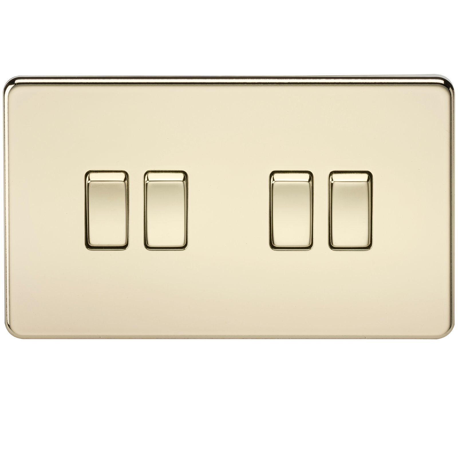 SF4100PB 10A 4-Gang 2-Way Screwless Light Switch in Polished Brass - Perfect for Home Renovation, Office Lighting & Smart Home Installation