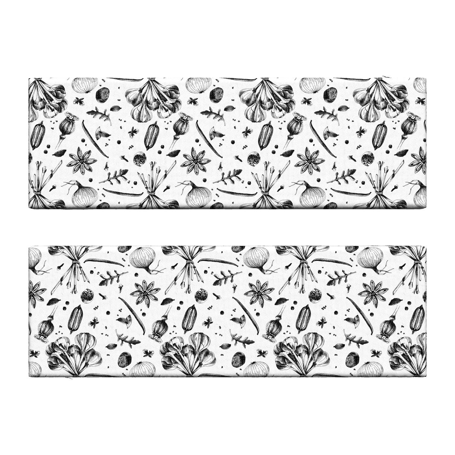Ambesonne 2-Piece Food Bench Cushion Set - Cuisine Spices Forest Herbs with Garlic Cloves Sketch - Standard Size 45