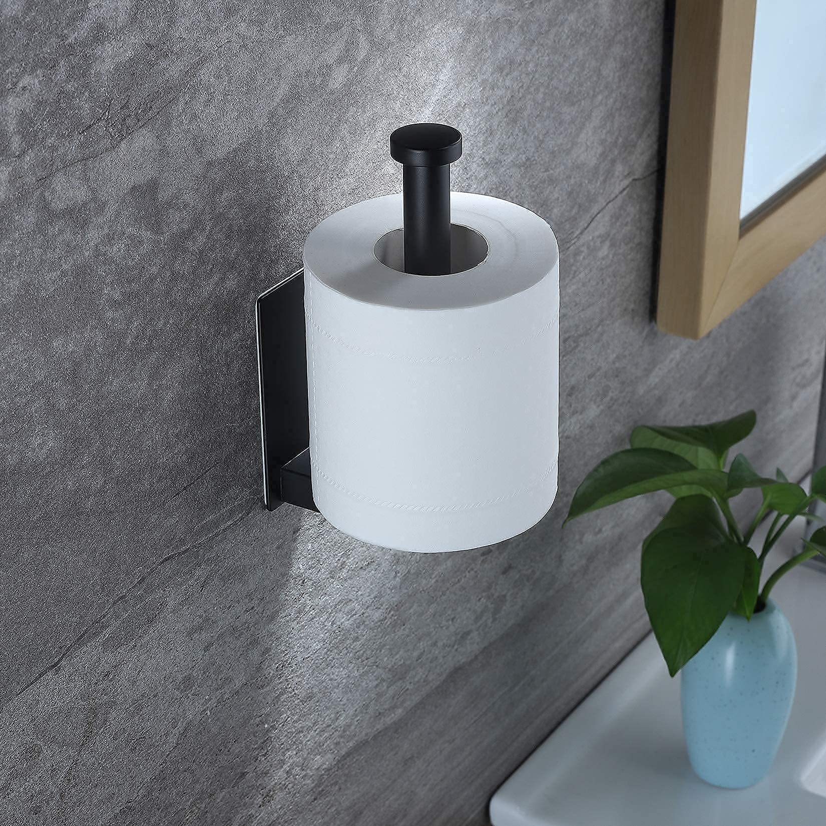 YIGII Self-Adhesive Toilet Paper Holder & Black Paper Towel Holder - Wall Mount, Stick-On for Bathroom & Kitchen - Premium SUS 304 Stainless Steel - Perfect for Small Spaces, Apartments & RVs
