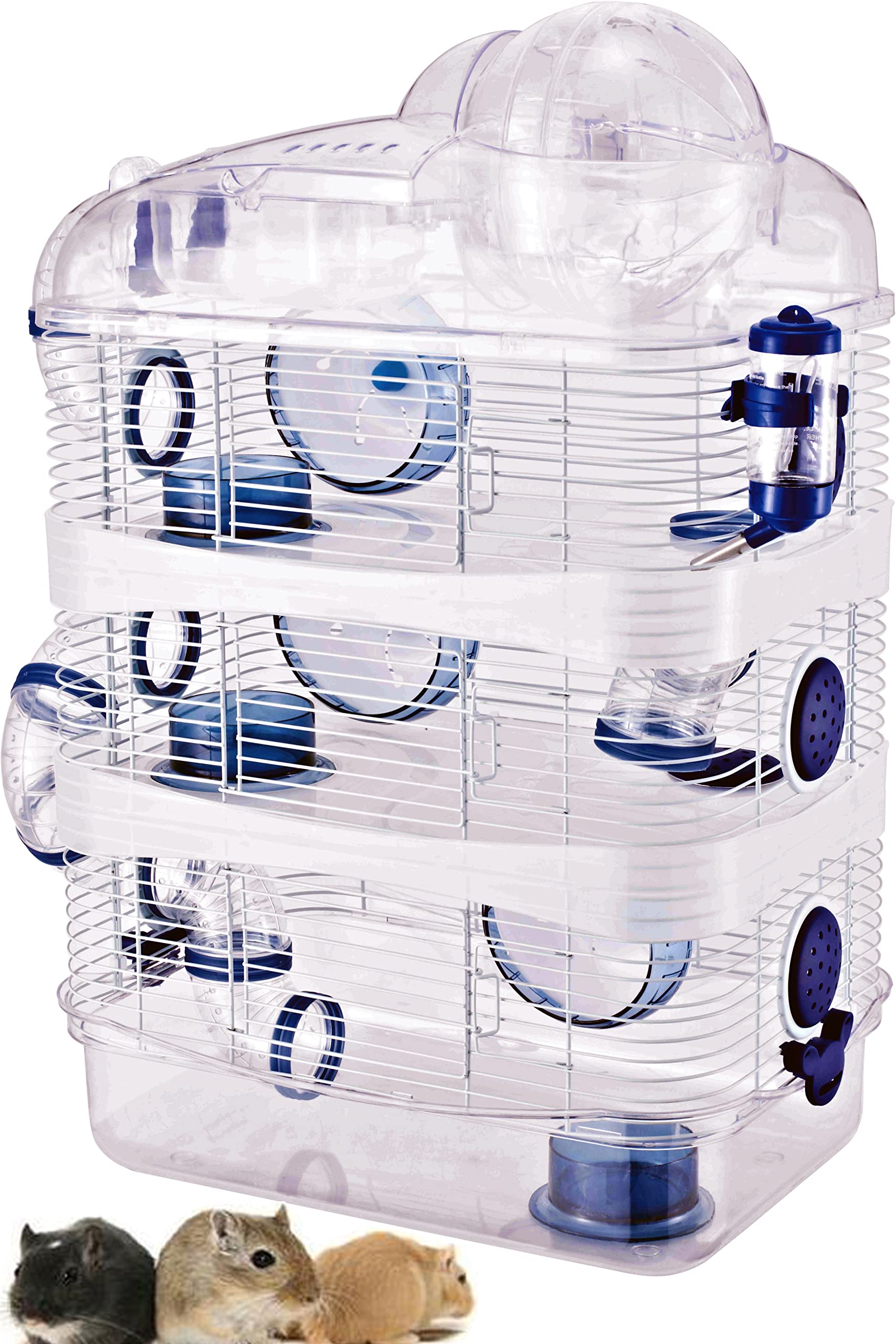 4-Floor Clear Acrylic Hamster Cage with Exercise Ball, Water Bottle & Food Bowl - Expandable & Customizable Habitat for Gerbils, Mice & Rodents - Perfect for Small Pet Homes & Play Areas