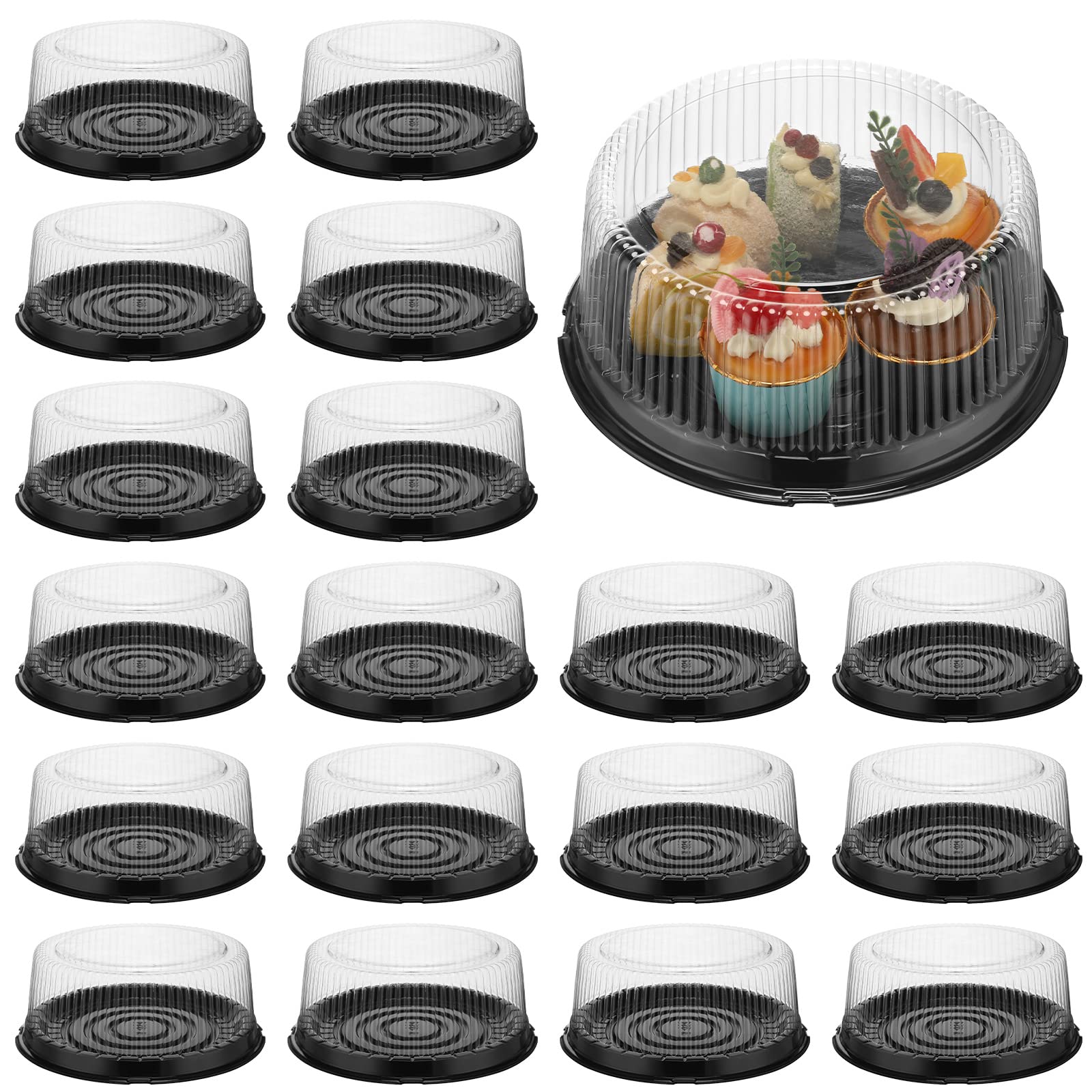 24-Piece 8-Inch Clear Disposable Cake Containers with Lids - Round Plastic Serving Trays & Food Platters for Party Catering, Takeout, Dessert Display (Ideal for Birthday Cakes, Cupcakes & Bakery Storage)