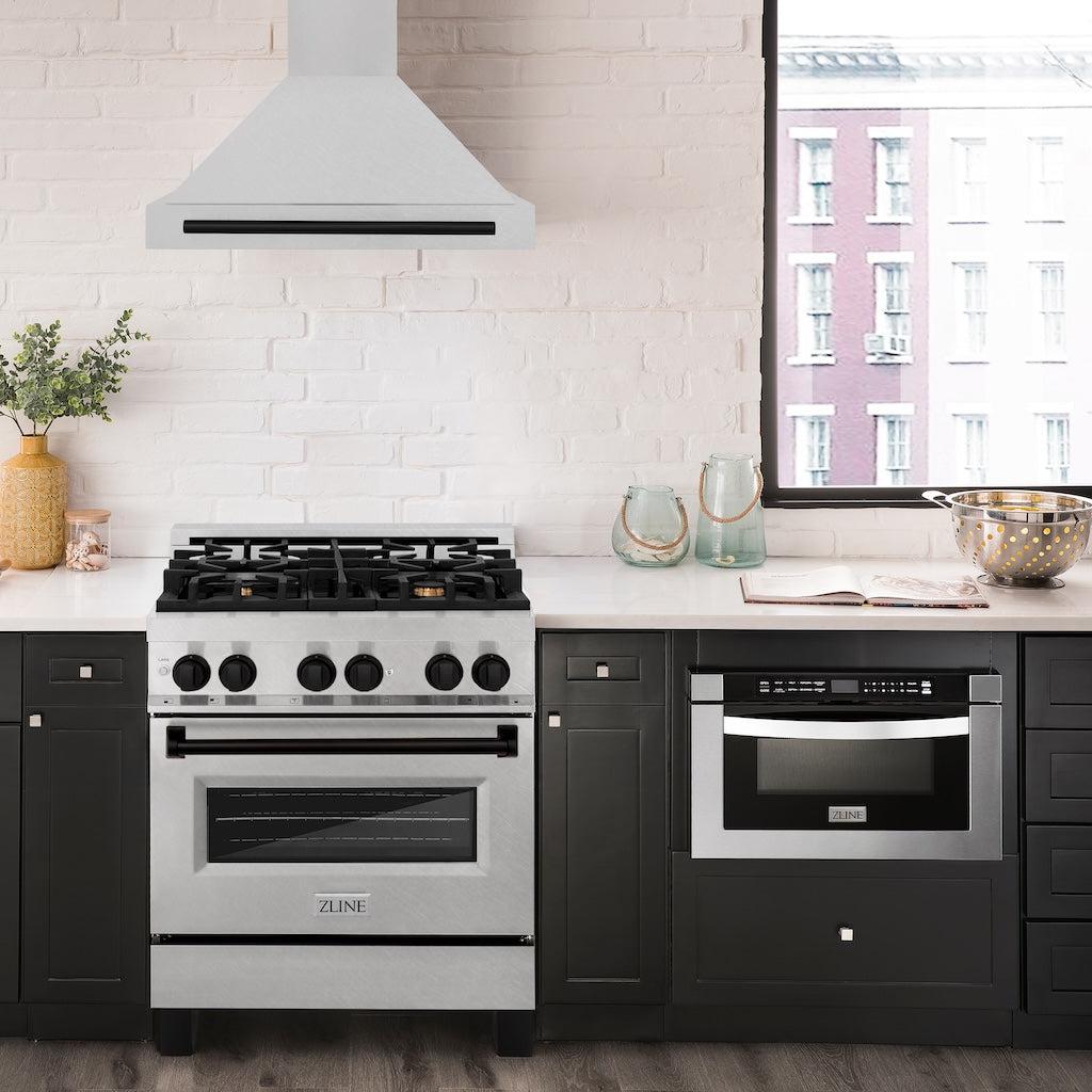 ZLINE KB4SNZ 30 MB 30-Inch Convertible Wall Mount Range Hood - Satin Stainless Steel with Matte Black Handle | Autograph Edition | Perfect for Modern Kitchens & Open-Concept Homes
