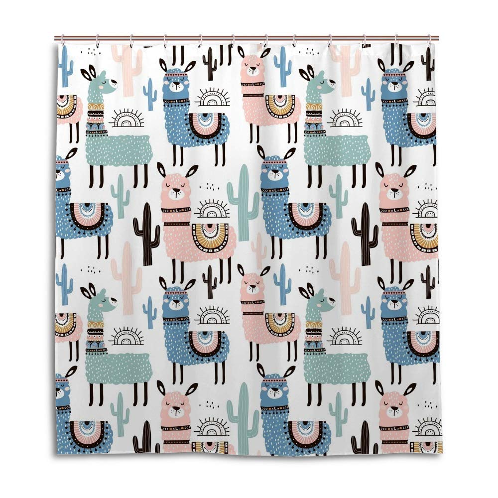 Llama Cartoon Shower Curtain 60x72 Inch - Waterproof Polyester Bathroom Decor with Hooks - Perfect for Kids' Bathroom, Nursery, or Fun Themed Home Decor