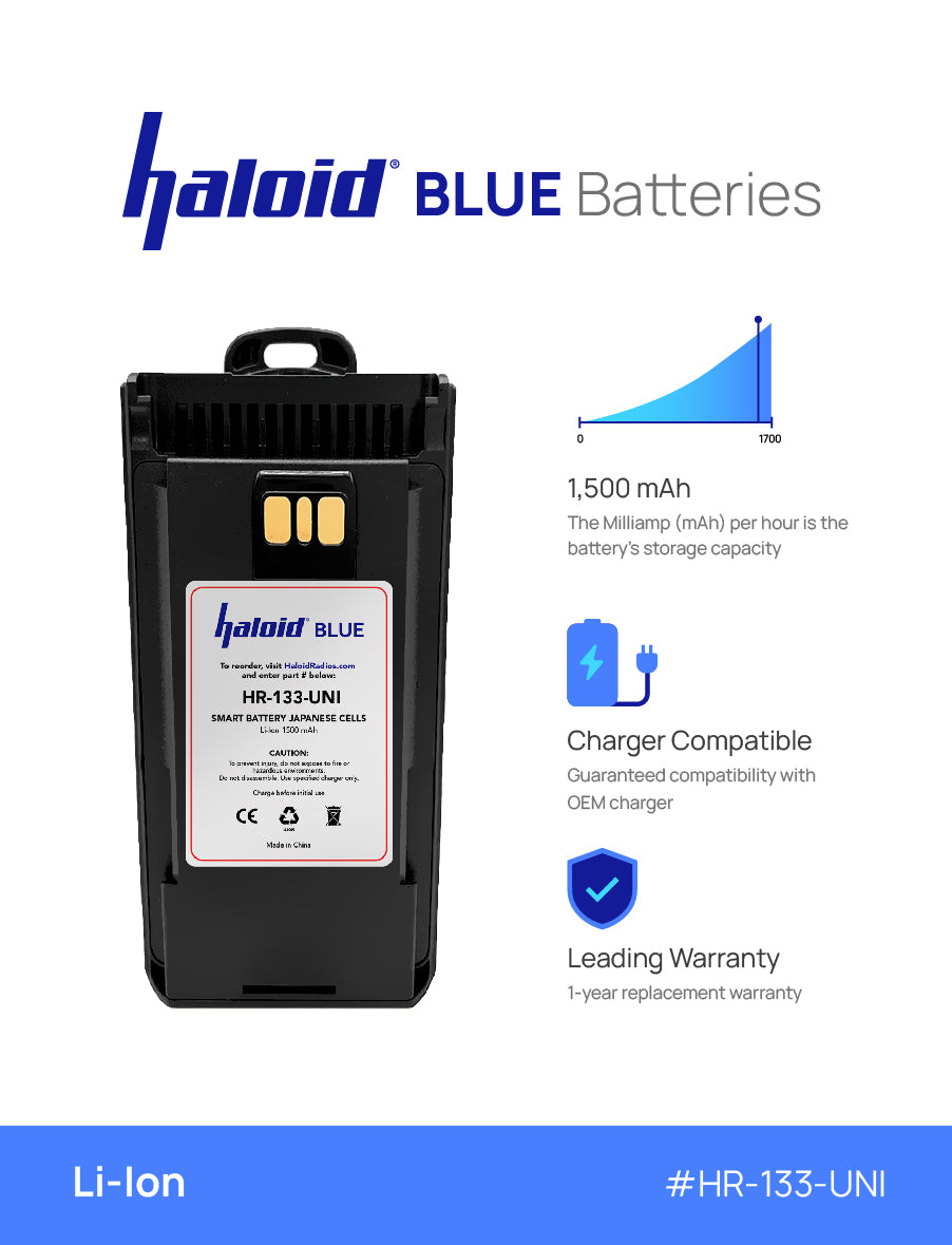Haloid BLUE HR 133 UNI Lithium Battery for EVX261 EVX530 EVX534 EVX539 VX260 VX261 VX264 VX450 VX459 - Long-lasting Power Solution for Two-Way Radios & Communication Devices