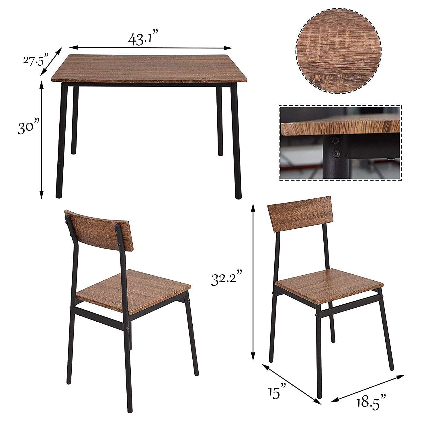 5-Piece Rustic Industrial Style Wooden Kitchen Table and Chairs Set for 4 - Perfect for Small Dining Rooms, Breakfast Nooks & Farmhouse Kitchens
