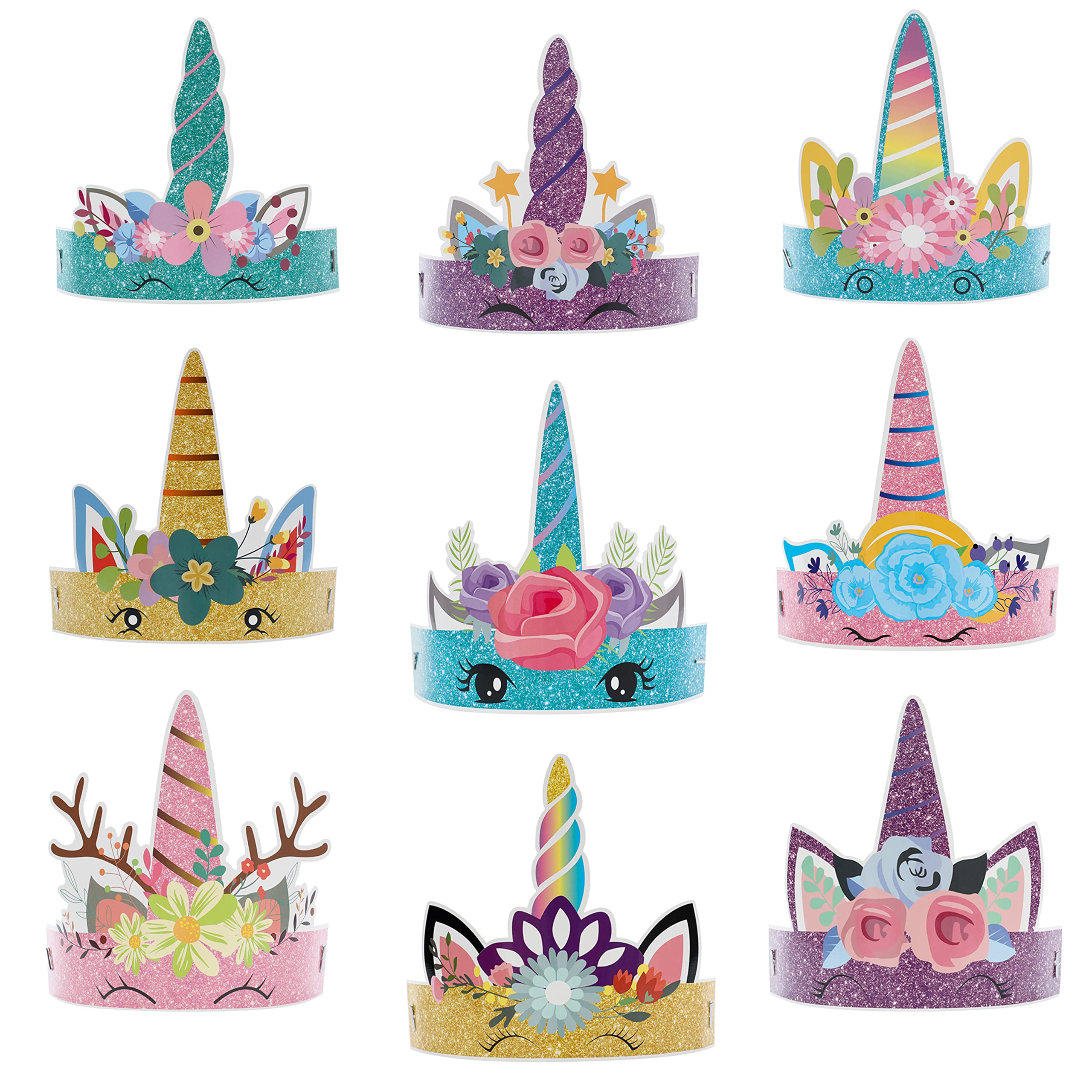 18 Pcs Unicorn Birthday Party Hats & Paper Crowns for Girls - Princess Dress Up Headbands, Unicorn Party Favors & Supplies - Perfect for Birthday Parties, Dress Up Play & Themed Events