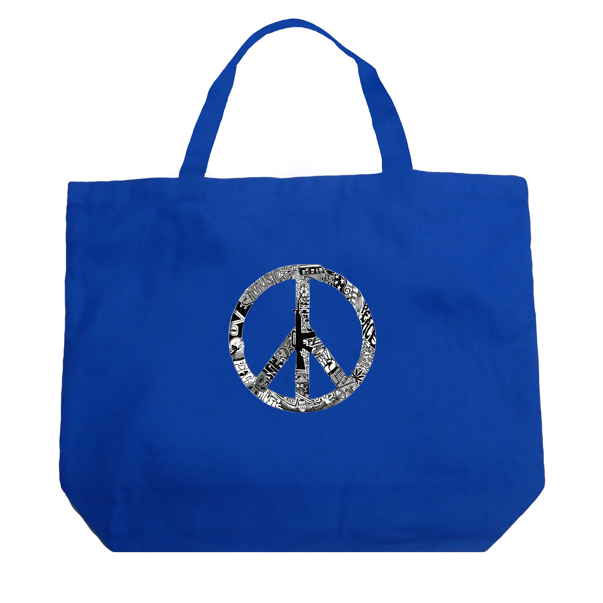 LA POP ART Word Art Large Tote Bag - Peace Love Music Design - Stylish Canvas Shopper Bag for Women - Perfect for Beach, Shopping & Everyday Use