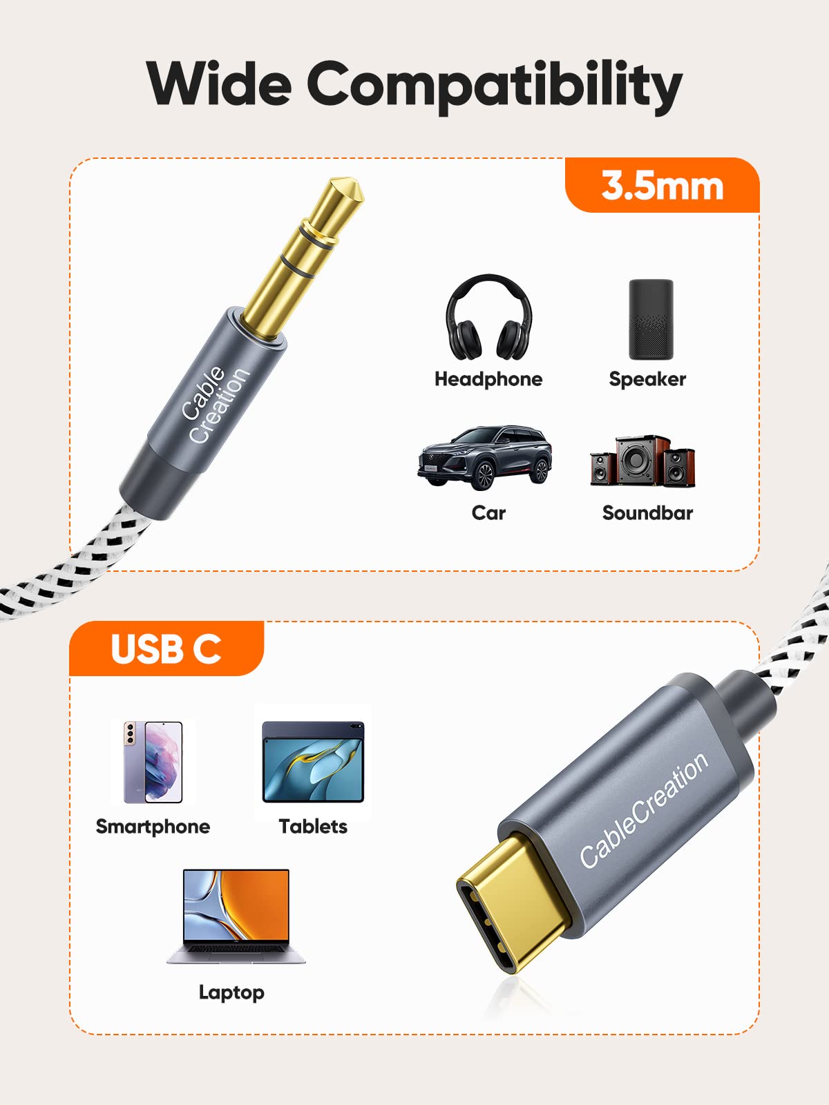 CableCreation USB C to 3.5mm Audio Aux Cable (4FT/1.2M) - Type C to Aux Male Headphone Adapter for Samsung Galaxy S23/S22/S21/S20+/Ultra/Note 20/10+, iPad Pro/Air, Google Pixel - Gray | Car Stereo, Home Audio & Mobile Device Connectivity