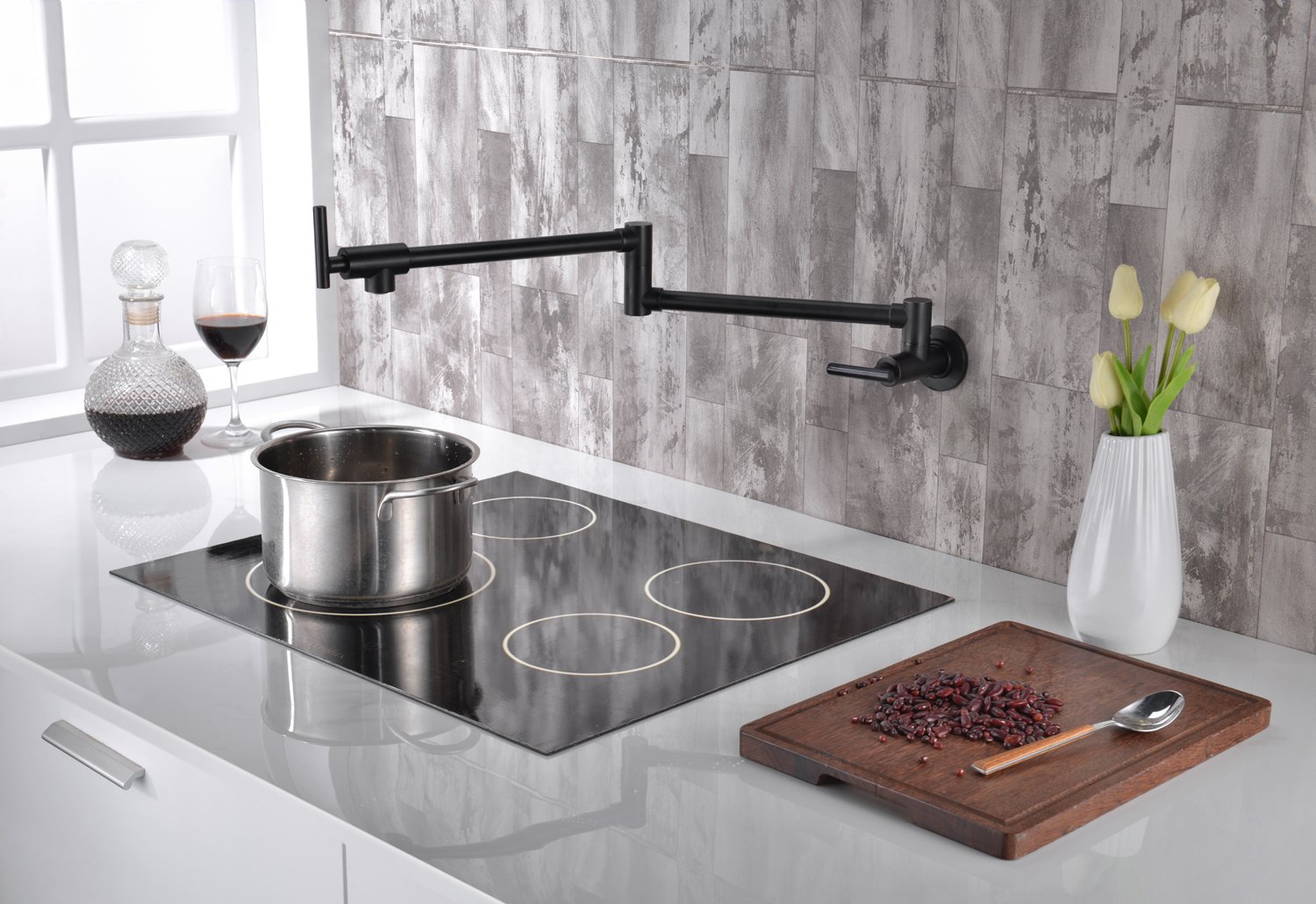SUMERAIN Wall Mount Pot Filler Kitchen Faucet in Oil Rubbed Bronze - Double-Jointed Swing Arm with Dual Shut-Off Levers - Ideal for Cooking, Filling Large Pots & Pasta Making