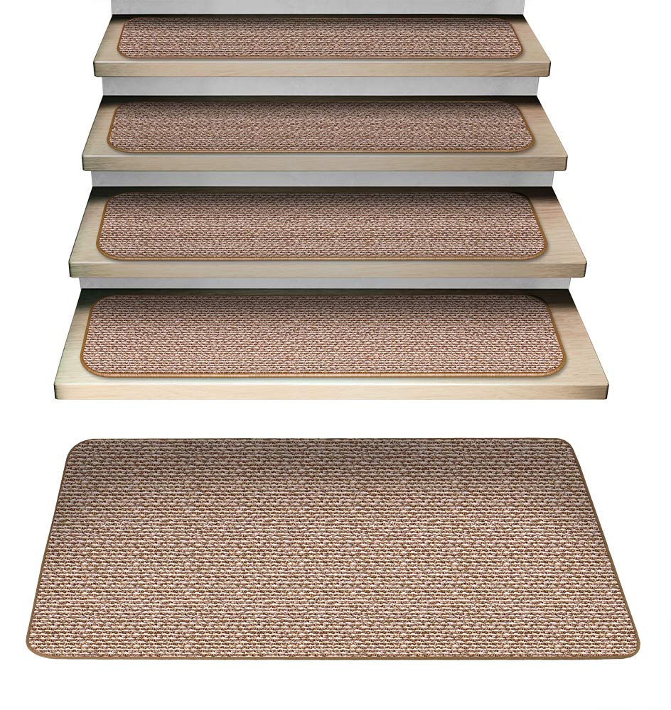 15-Piece Attachable Carpet Stair Treads Set with Matching Landing Rug - Non-Slip Praline Brown Staircase Cover for Home Safety and Decor (Living Room, Bedroom, Hallway)