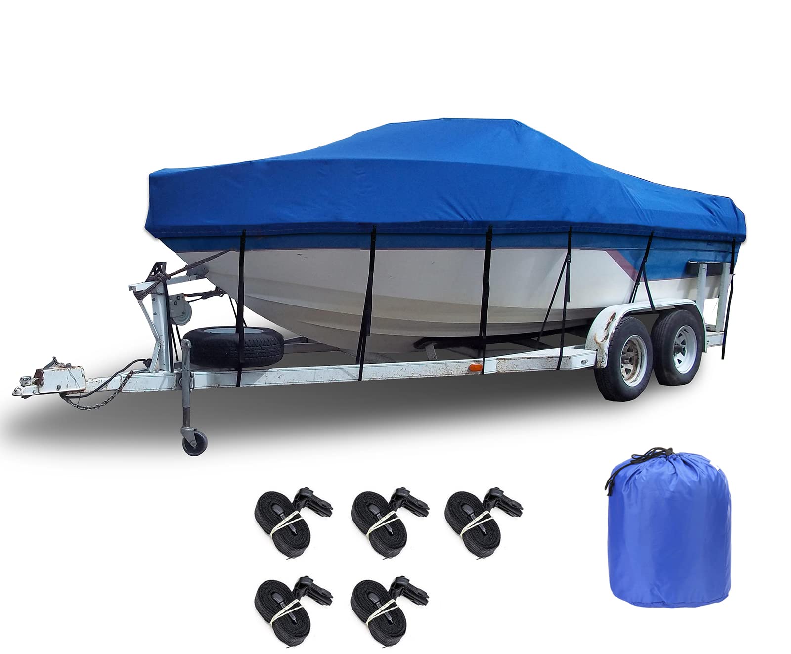HWOEK Waterproof Boat Cover 210D Oxford Fabric - Fits V-Hull, TRI-Hull, Pro-Style, Fishing & Bass Boats 17-19FT (600x230cm) - Durable Trailerable Protection for Outdoor Storage & Travel - Blue