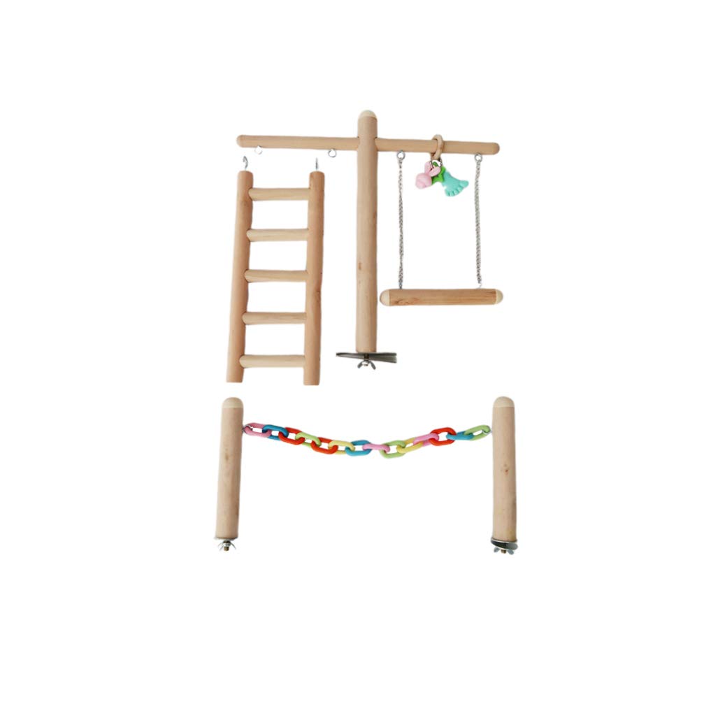 Balacoo Wooden Chewing Toy for Parrots - 1 Set Playground with Swing, Tearing & Gnawing Toys for Birds - Perfect for Cage Enrichment & Stress Relief
