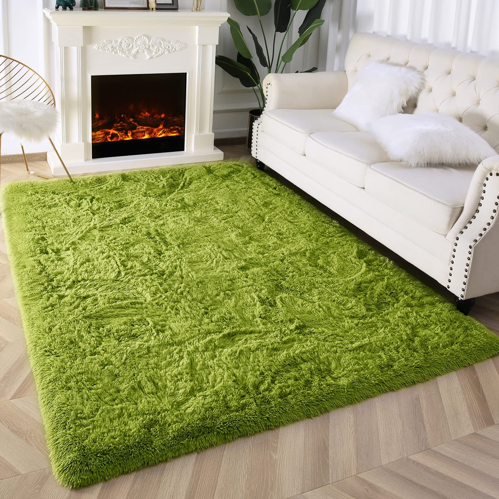 Super Soft Fluffy Shaggy Area Rug - 4x5.9 Feet Plush Fuzzy Carpet for Living Room, Bedroom, Nursery & Kids Room | Non-Slip Indoor Floor Mat for Home Decor, Dorm & Play Areas | Cozy Green Furry Rug for Girls & Boys