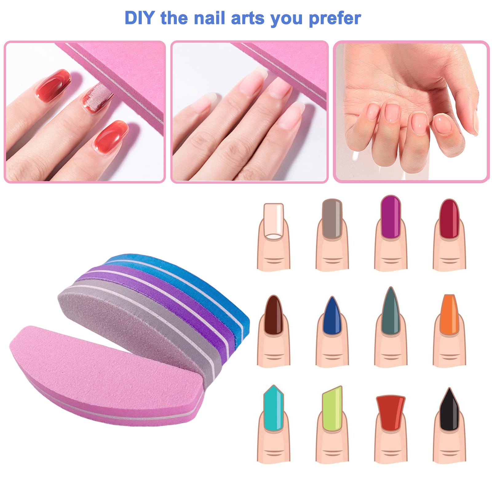 40Pcs Nail Buffers & Files - Double Sided 100/180 Grit Buffer Blocks for Acrylic & Natural Nails - Washable, Portable Arc Shaped Sanding Buffers (Multicolor) - Perfect for Home Manicures, Salon Use & Nail Care Kits