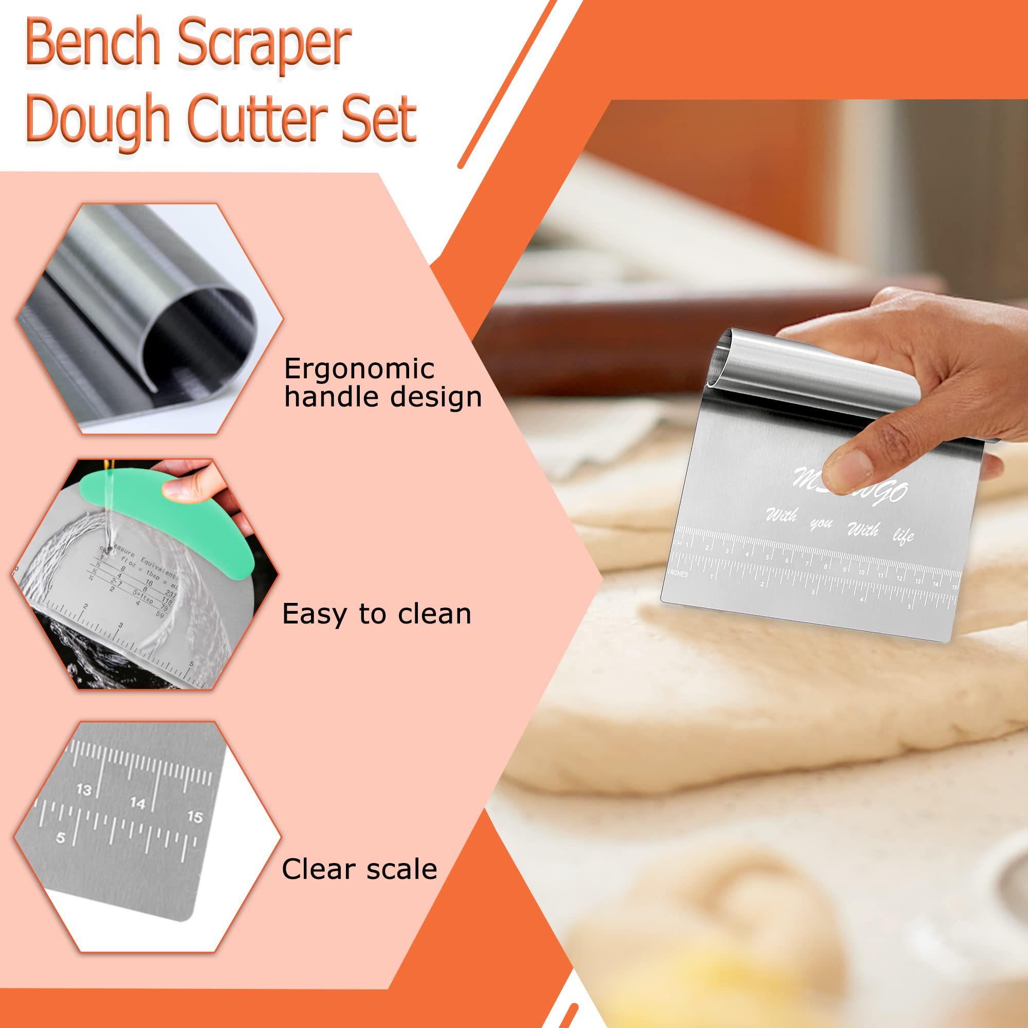 Premium Stainless Steel Dough Scraper & Pizza Cutter with Measurement Ruler - Multi-Purpose Kitchen Tool for Baking, Pastry, Cookies, Bread & Vegetable Prep - Ideal for Home Bakers & Professional Chefs