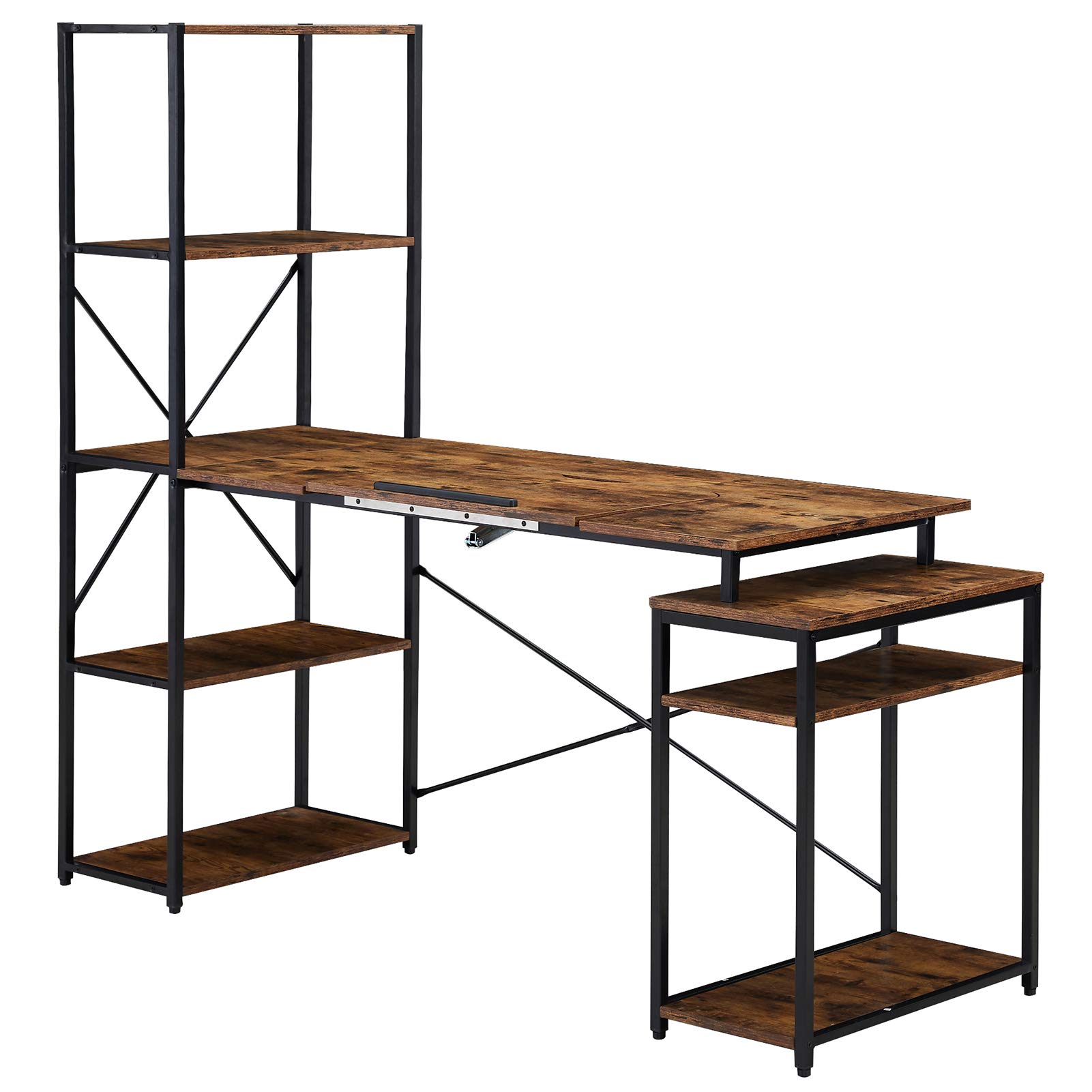 Vintage Large Capacity Home Office Computer Desk with 2 Open Storage Shelves - Solid Wood Writing Workstation, Space-Saving Design, Easy to Assemble Brown Desk for Small Office, Study Room & Home Workspace