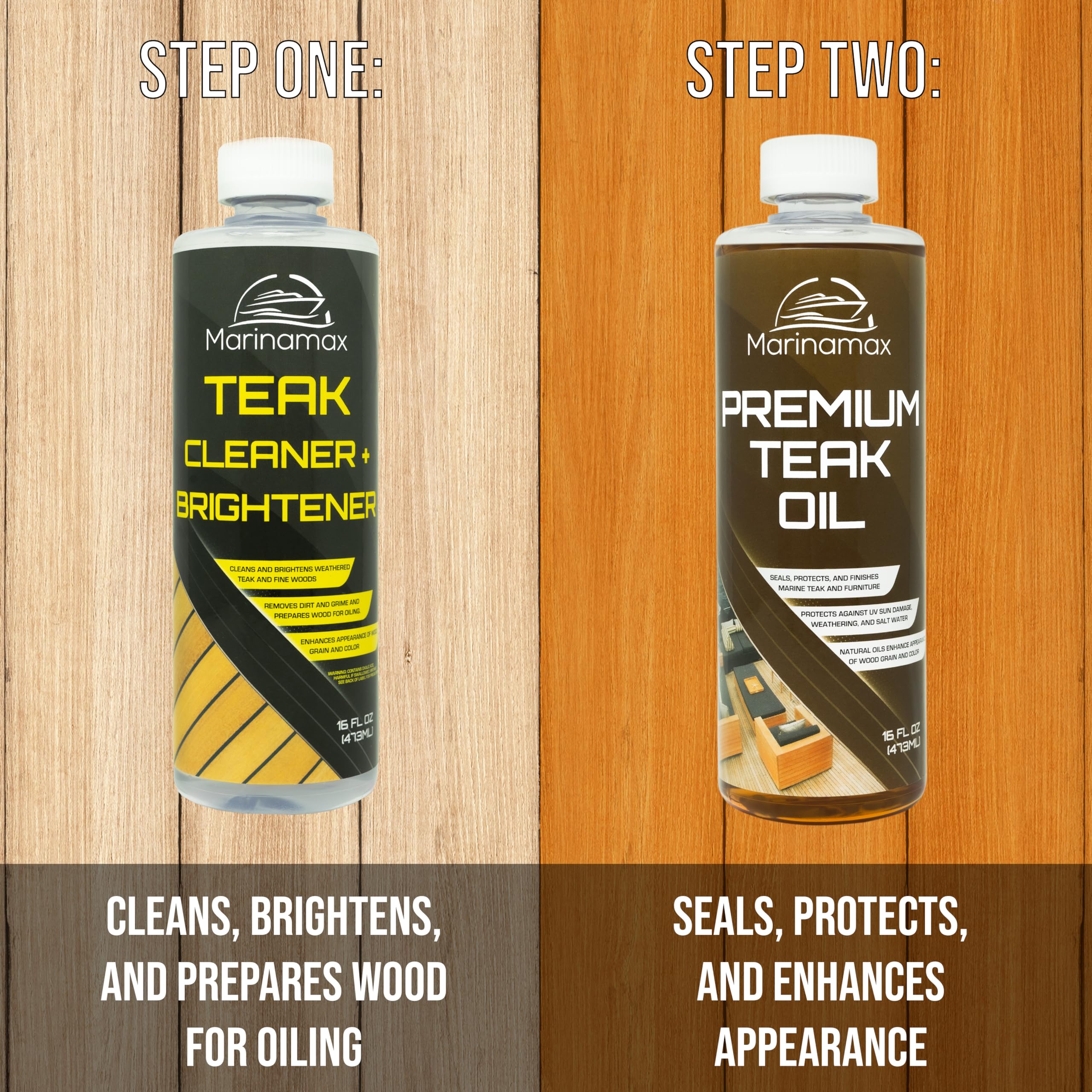 Premium Teak Oil 16 Oz - Natural Wood Finish, Protector & Sealer for Indoor/Outdoor Furniture | Restores & Protects Teak Wood on Boats, Decks, Patio Furniture | Ideal for Marine, Outdoor & Home Use