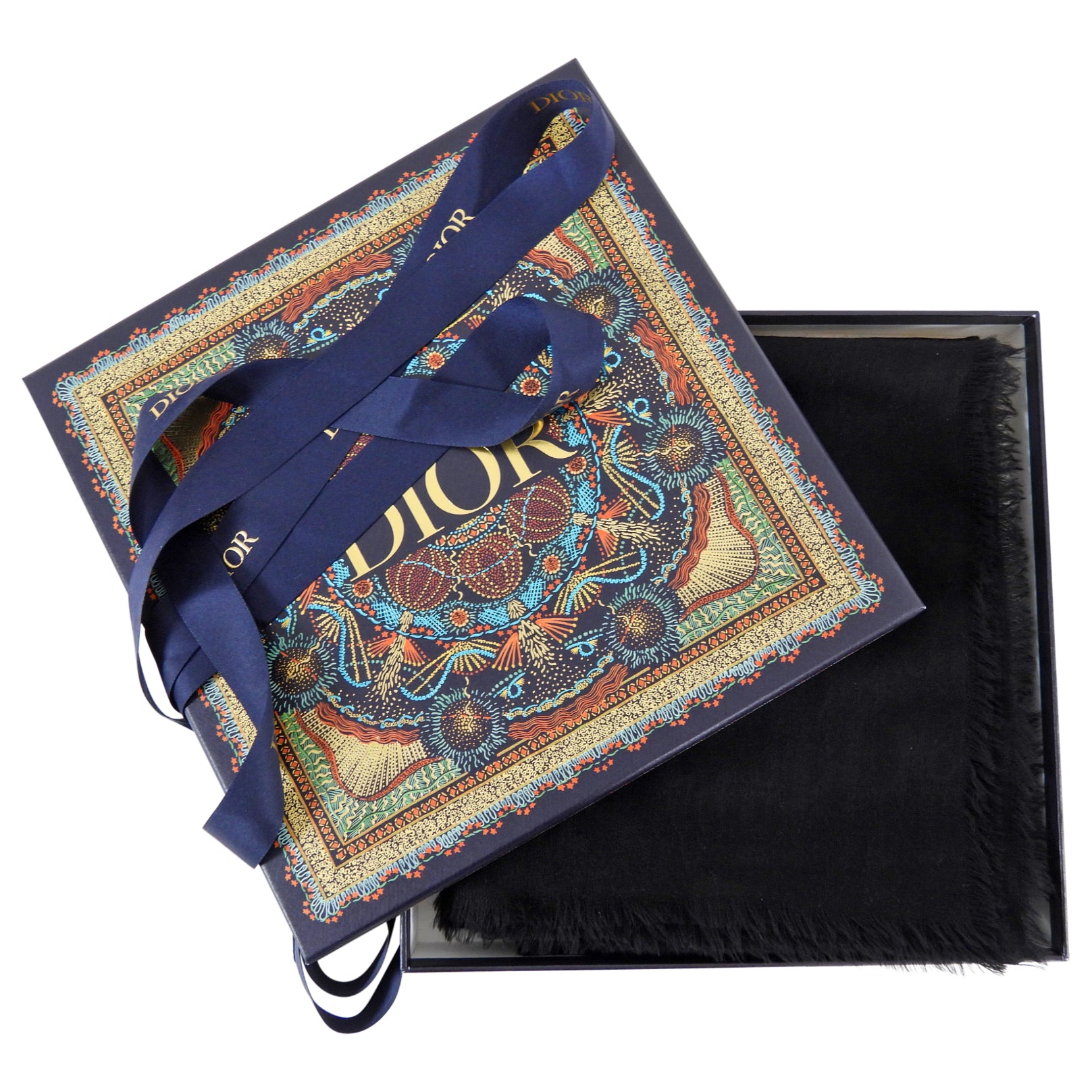 Dior 100% Cashmere Black Oblique Jacquard Shawl Scarf - Luxury Warm Winter Wrap for Women, Perfect for Gifts, Parties & Cold Weather Fashion