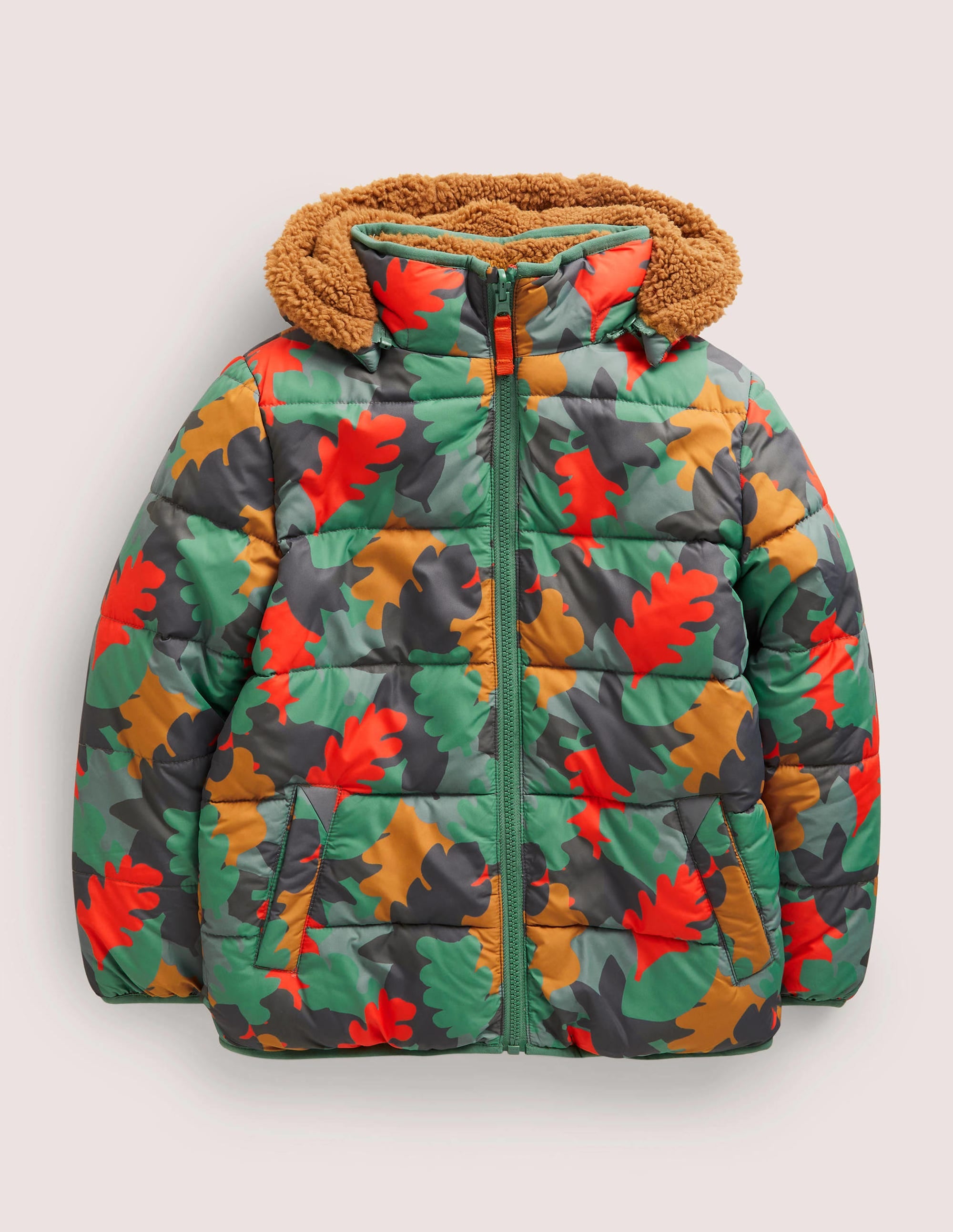Reversible Teddy Puffer Jacket for Women - Autumn Leaf Camo Print | Warm Winter Coat with Rosemary Scent | Perfect for Outdoor Activities & Fall Fashion