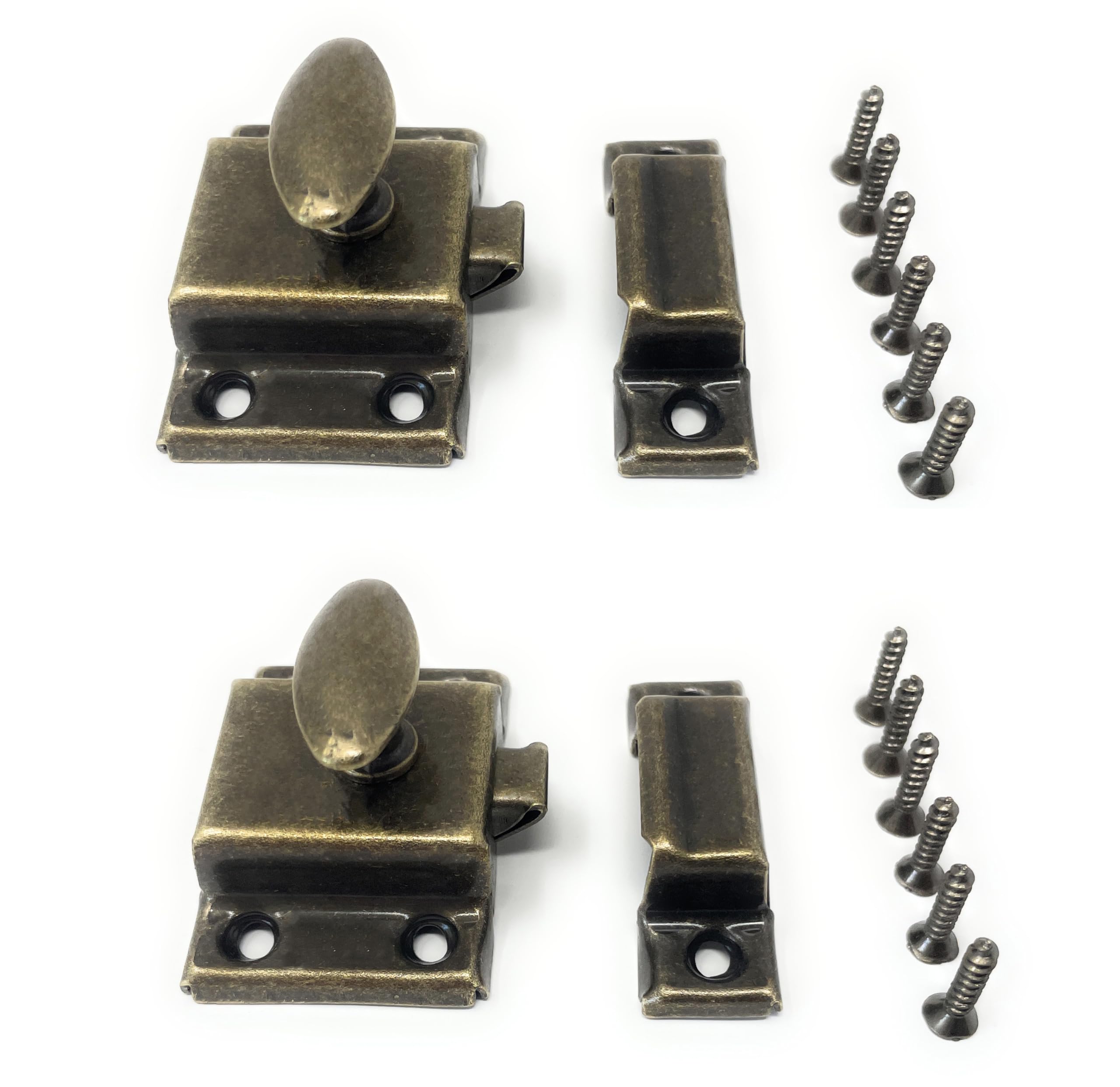 Antique Brass Small Stamped Cabinet Latch - Vintage Style Hardware for Cupboard, Curio Cabinet Doors & Dresser Drawers (2-Pack) - Perfect for Home Restoration, DIY Furniture Projects & Antique Decor
