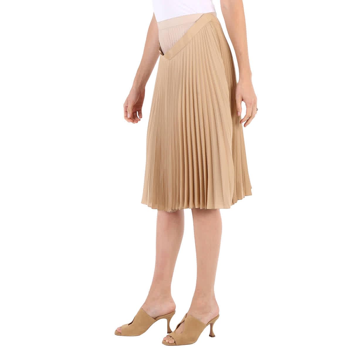 BURBERRY Women's Sandbank Pleated Layered Midi Skirt - Size 4 (US 2) | Classic British Luxury Fashion for Casual Outings, Office Wear & Special Occasions