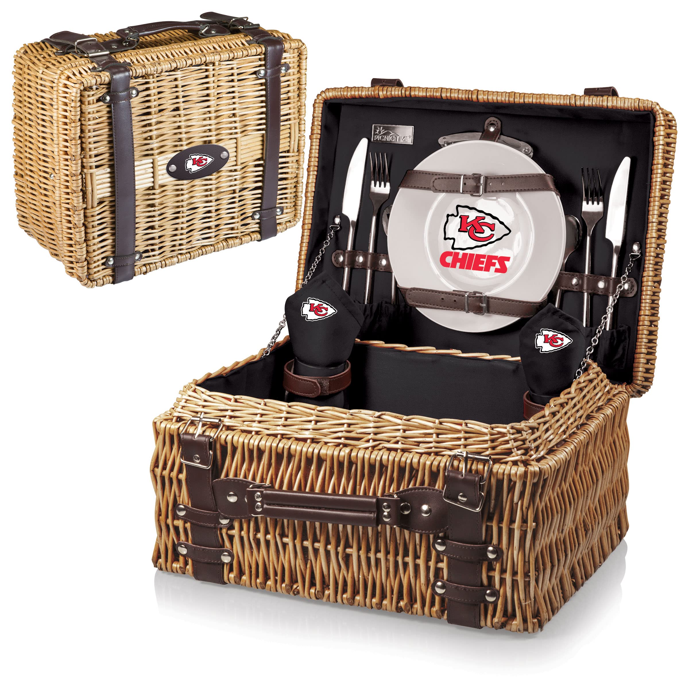 **PICNIC TIME NFL Champion Picnic Basket for 2 - Wicker Picnic Basket Set with Plates, Utensils & Blanket (Black & Brown) - Perfect for Outdoor Picnics, Tailgating & Game Day Gatherings**