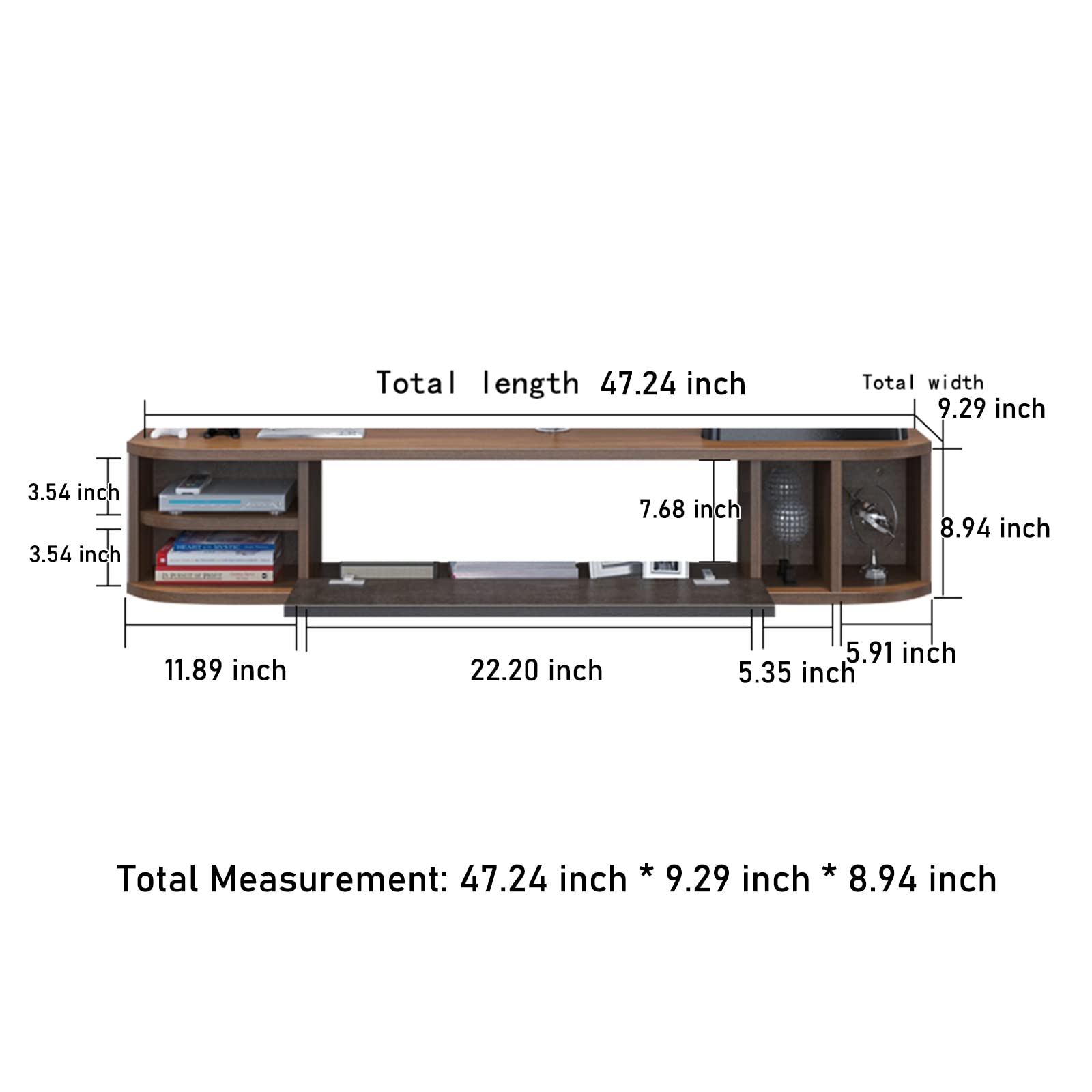 Modern TV Stand with Storage Shelves - 47 Inch Wall Mounted TV Console for Living Room & Bedroom - Walnut Finish - Perfect for Organizing Media Devices & Home Decor